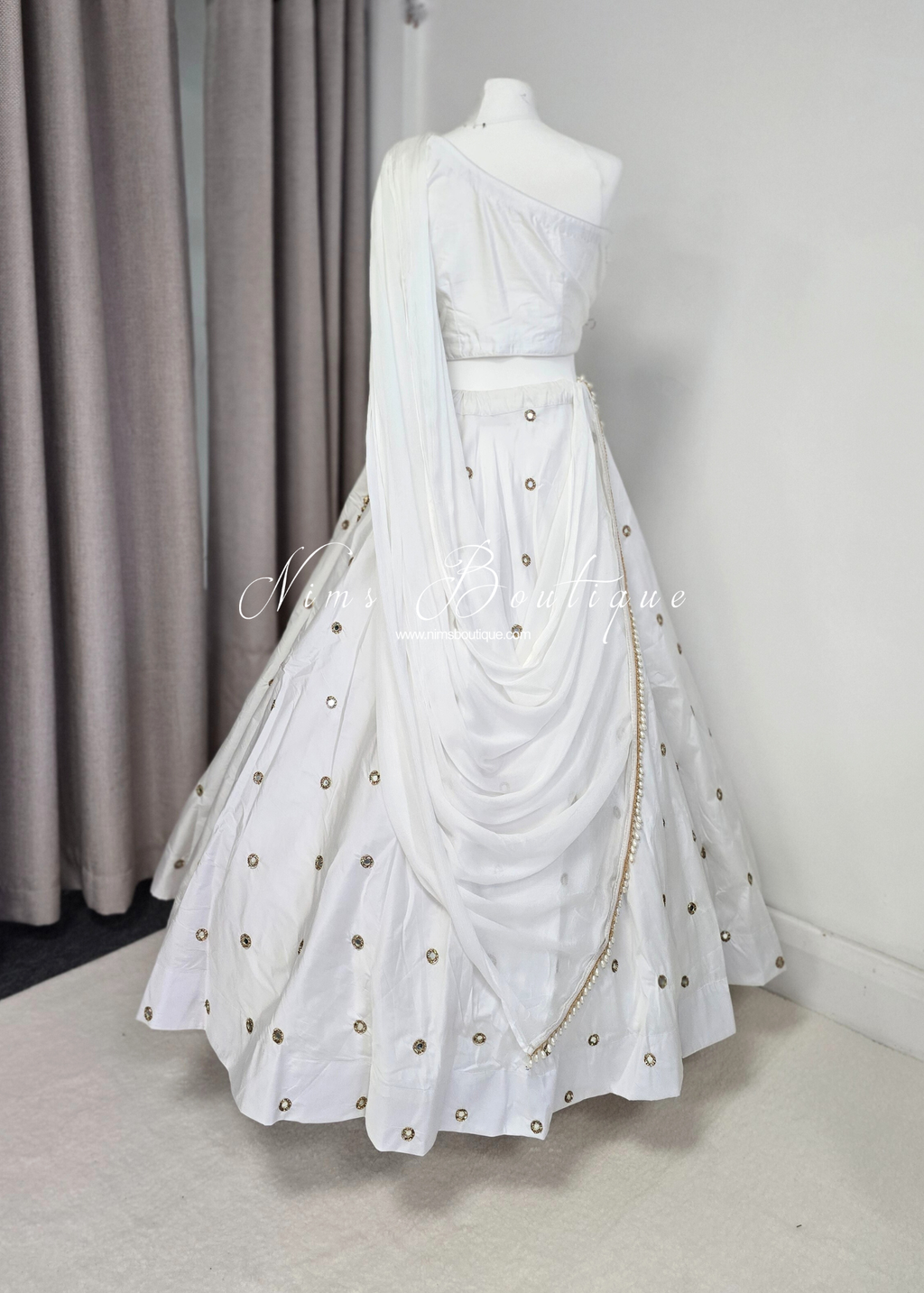 Arya White Luxury One Shoulder & Dupatta blouse (6-18)