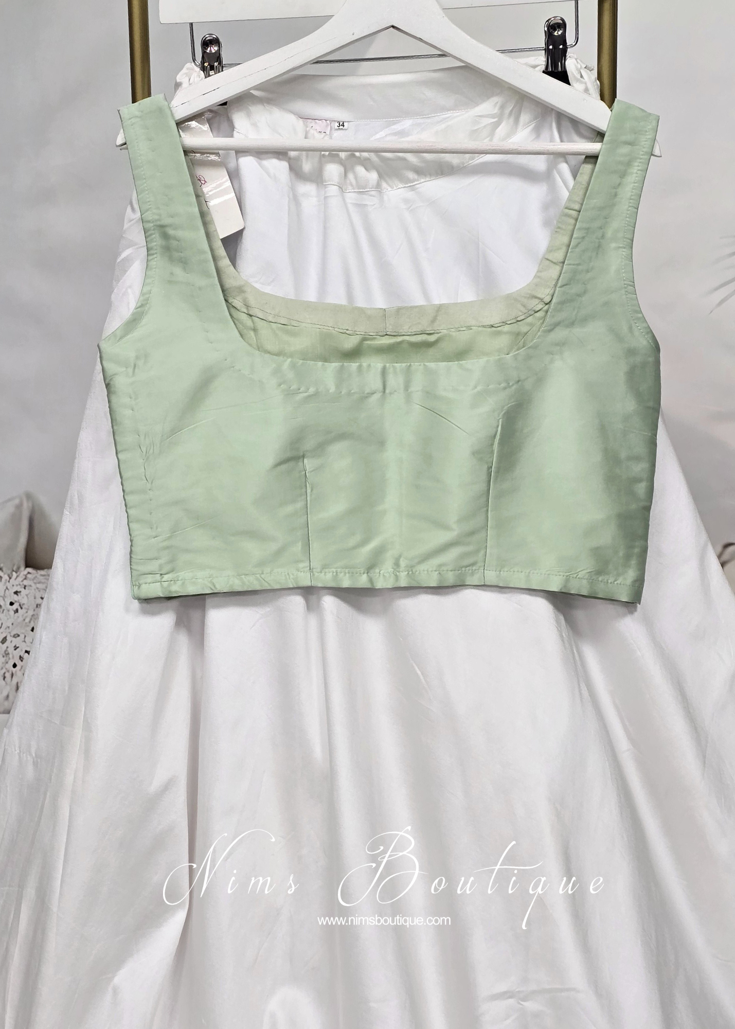 Sleeveless Light Mint Silk Blouse (8-28)