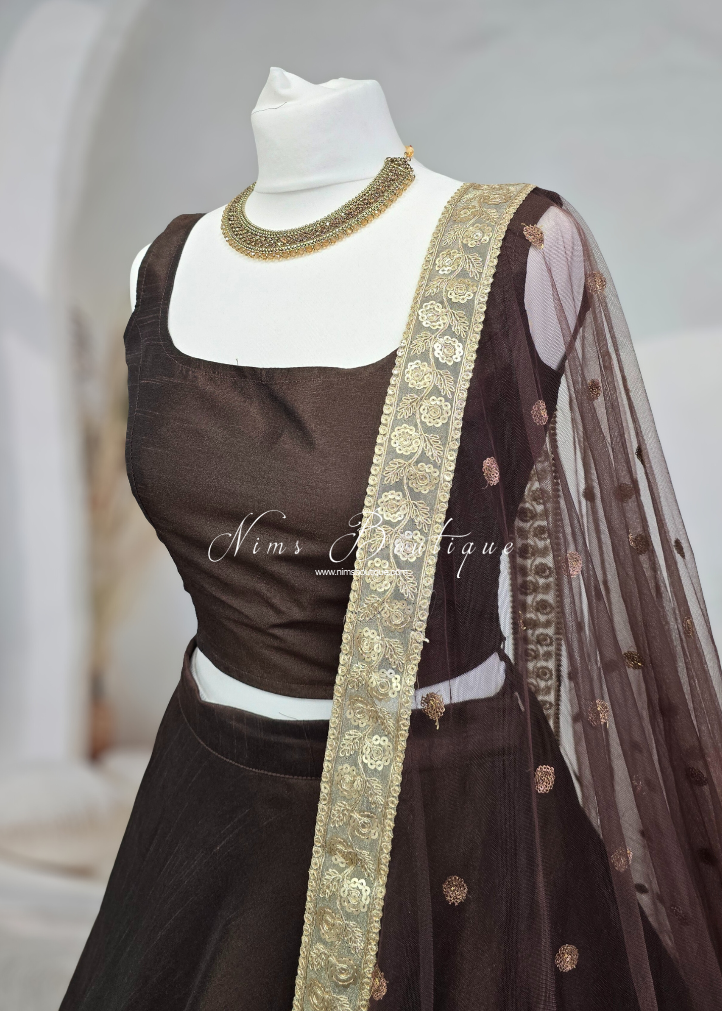 Saloni Mocha Brown Sequin Dupatta/Chunni
