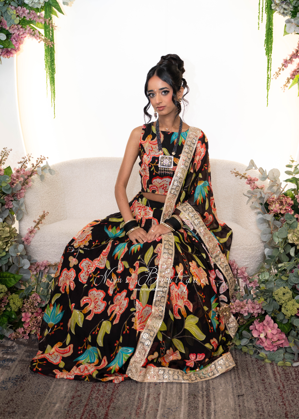 Lillianna Black Brights Floral Dupatta/Chunni