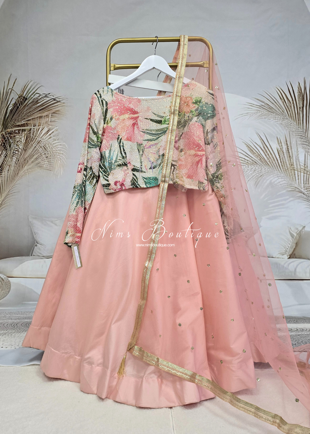 Deep Peach Net Sequin Dupatta/Chunni