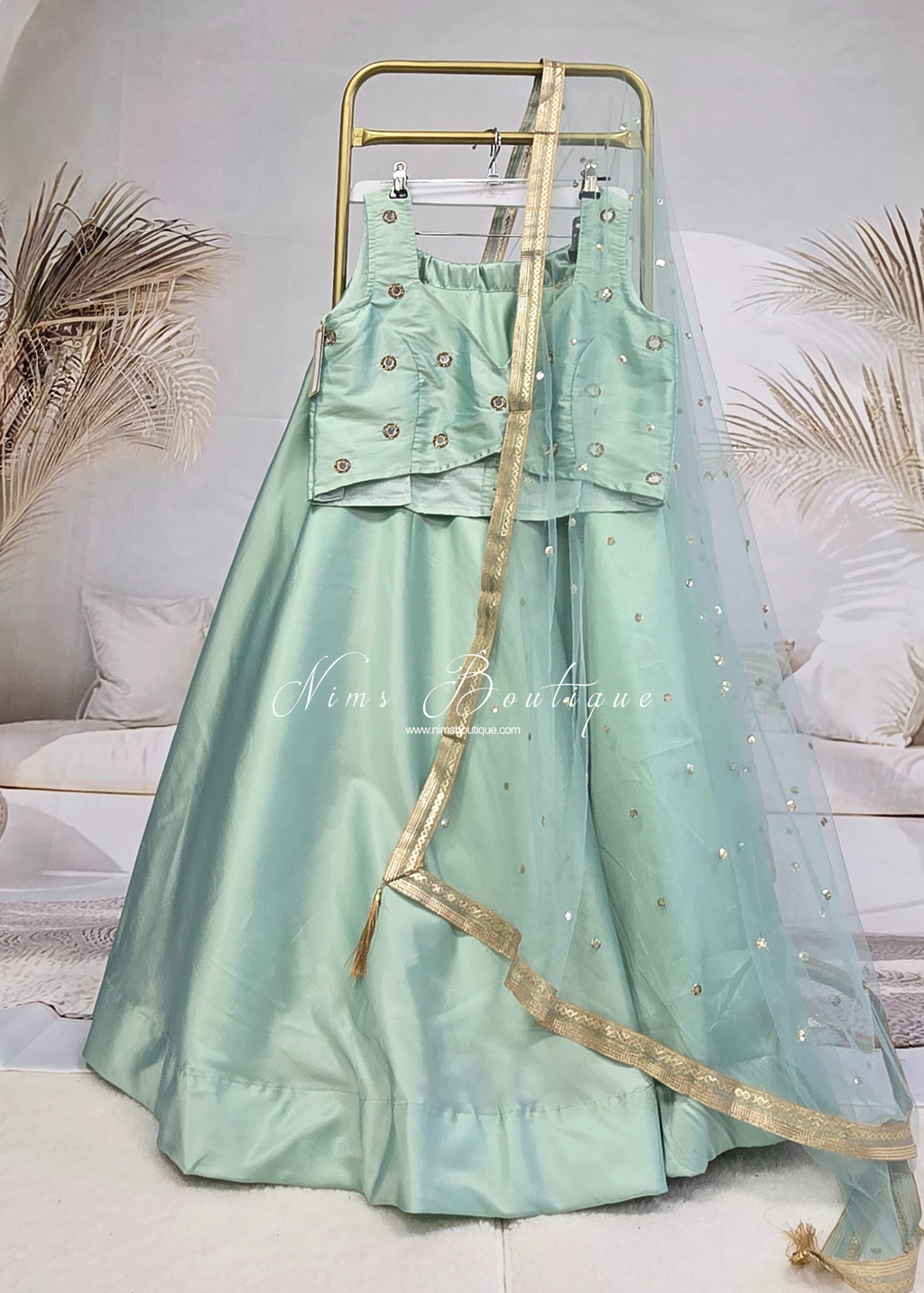 Dusky Mint Net Sequin Dupatta/Chunni