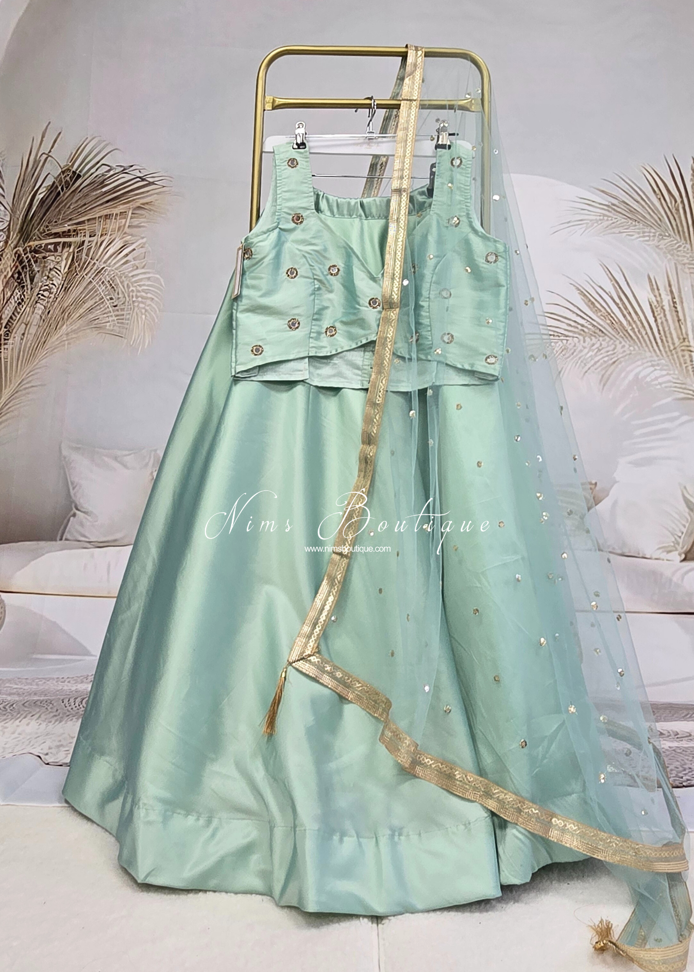 Dusky Mint Net Sequin Dupatta/Chunni