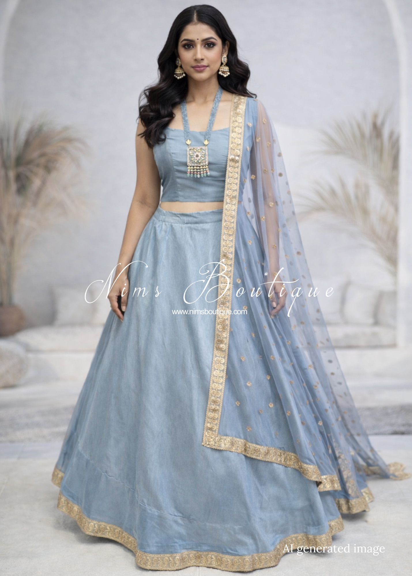 Saloni Readymade Dusky Blue Raw Silk skirt/lehnga (sizes 4-20)