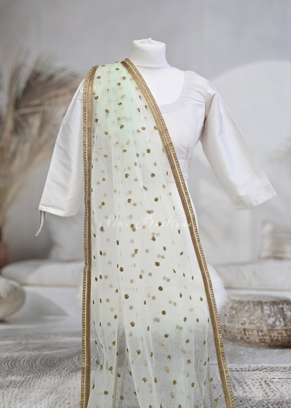 Luxury Light Mint Green Net Sequin Dupatta/Chunni (LNS7)