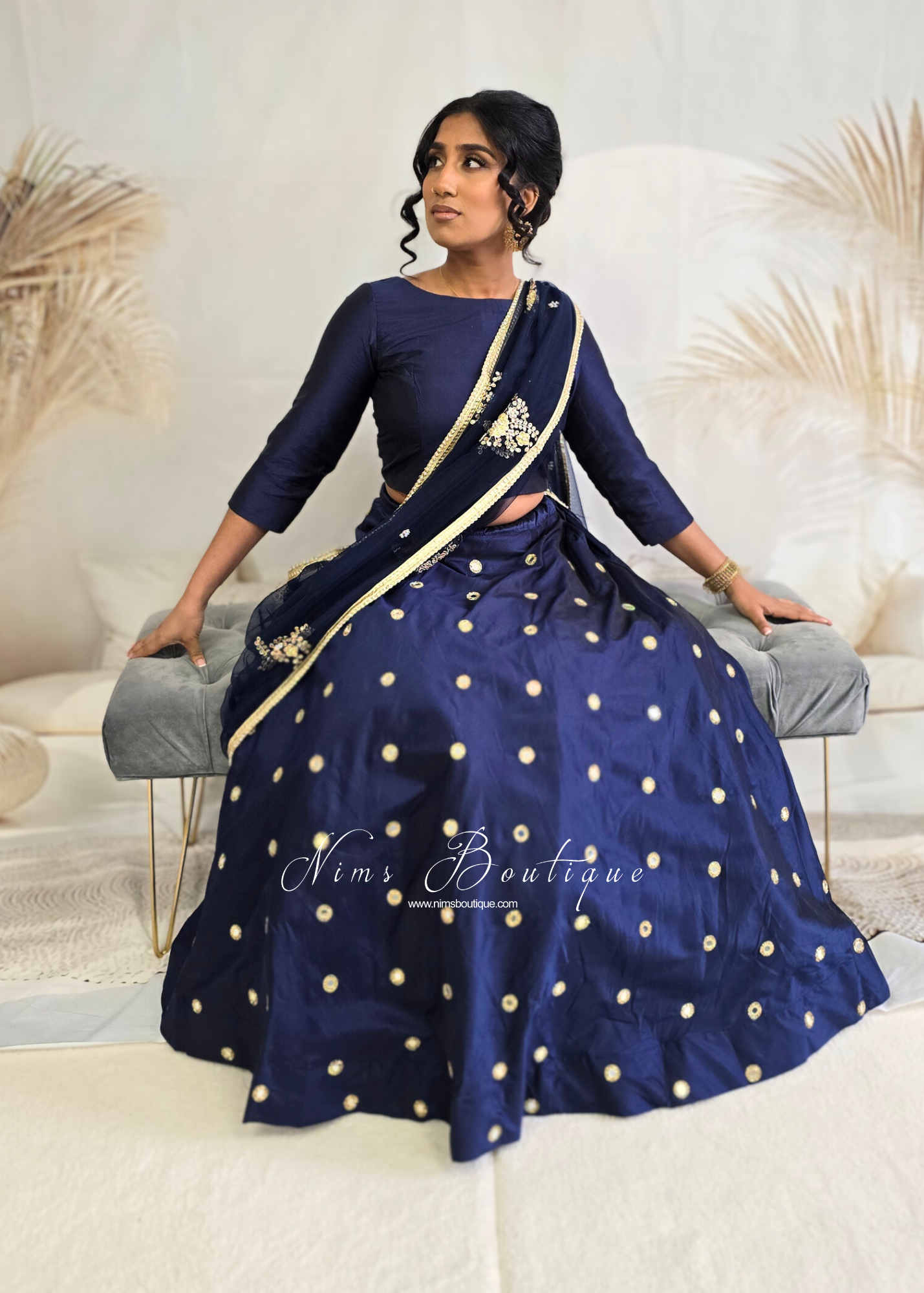 Rani Luxury Silk Navy Mirror readymade skirt/lehnga (sizes 4-22)