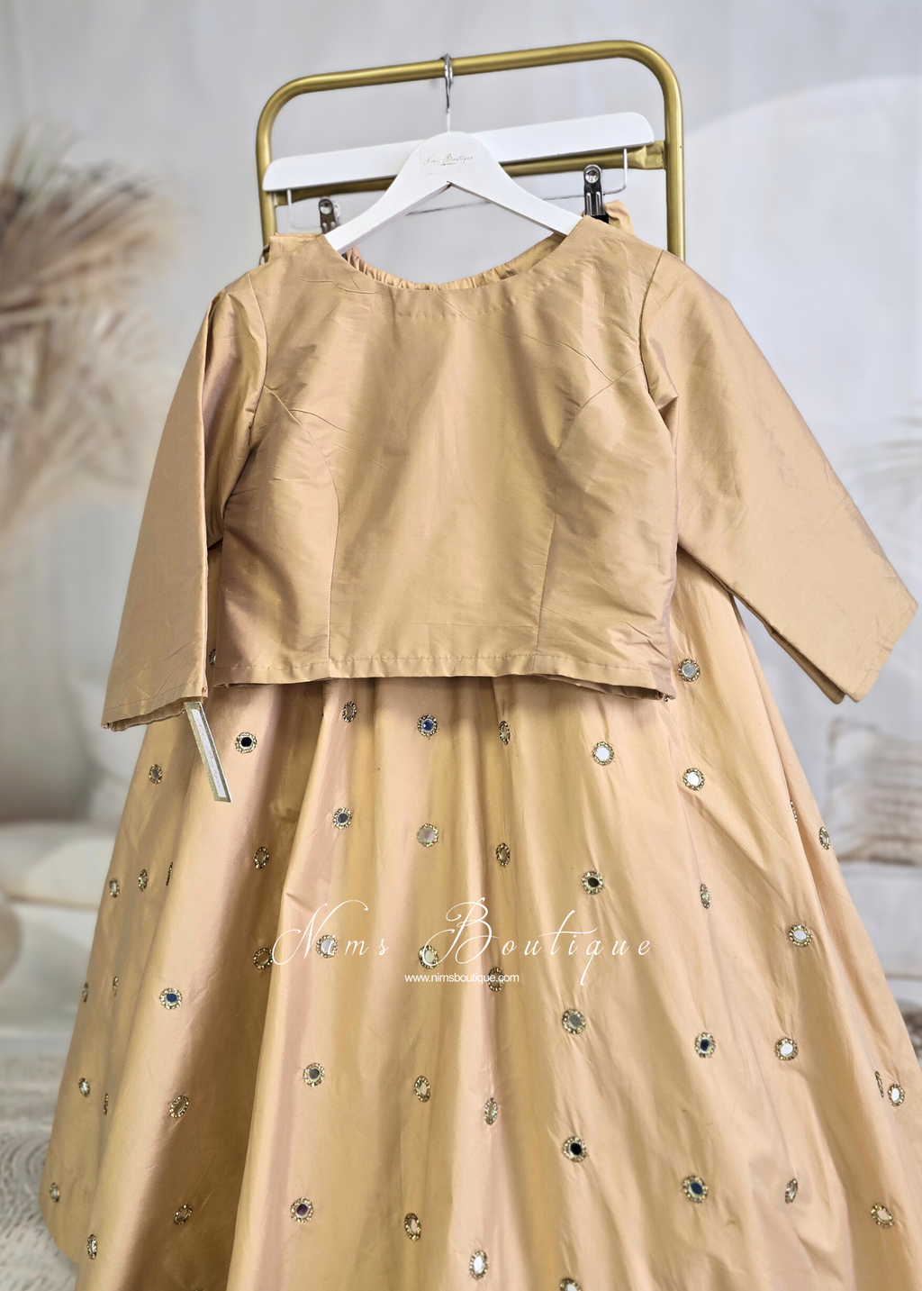 Gold Silk High Neck Blouse with sleeves (10-24)