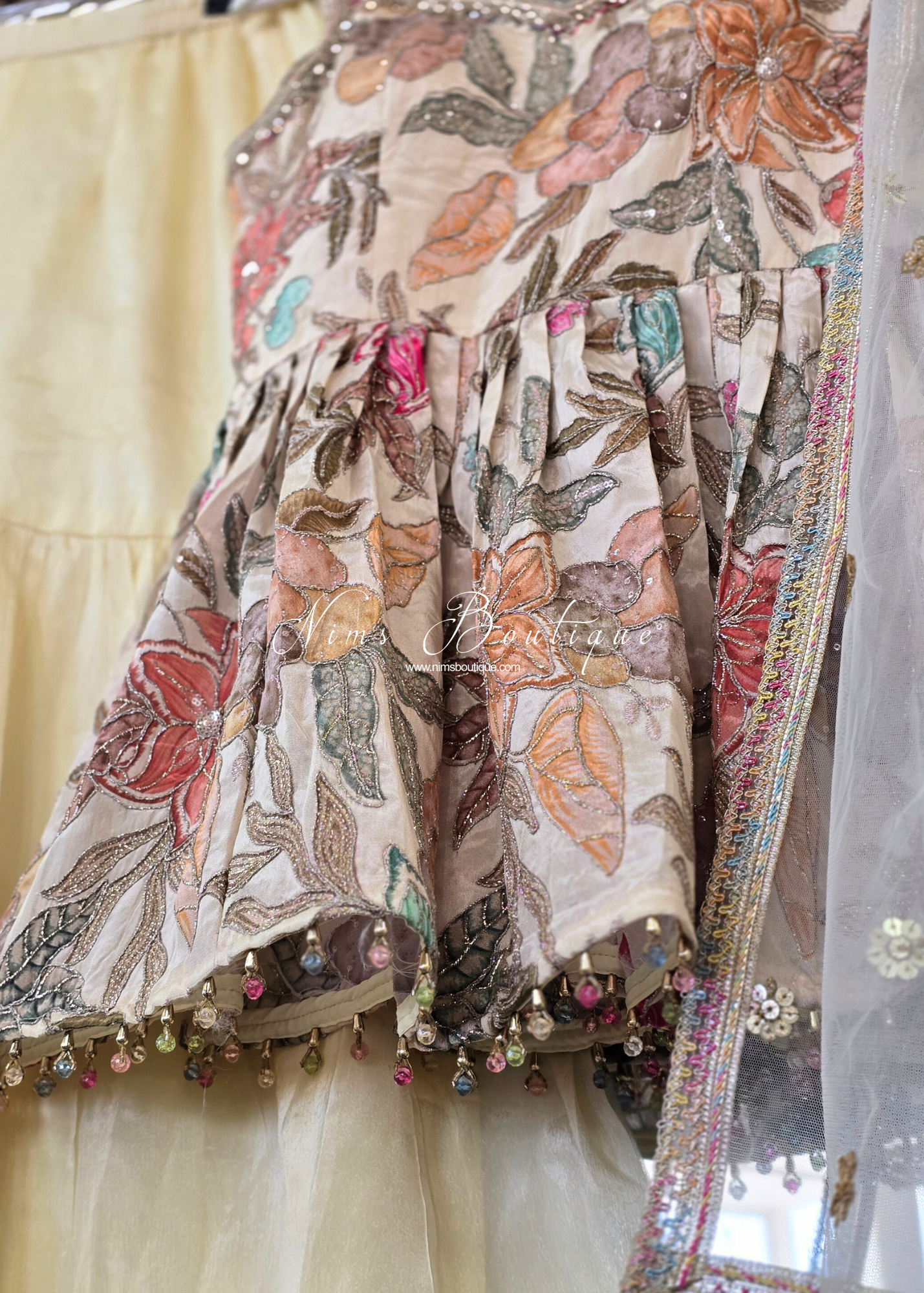 Lemon Frock Thread Embroidered Gharara Suit (size 12-14)