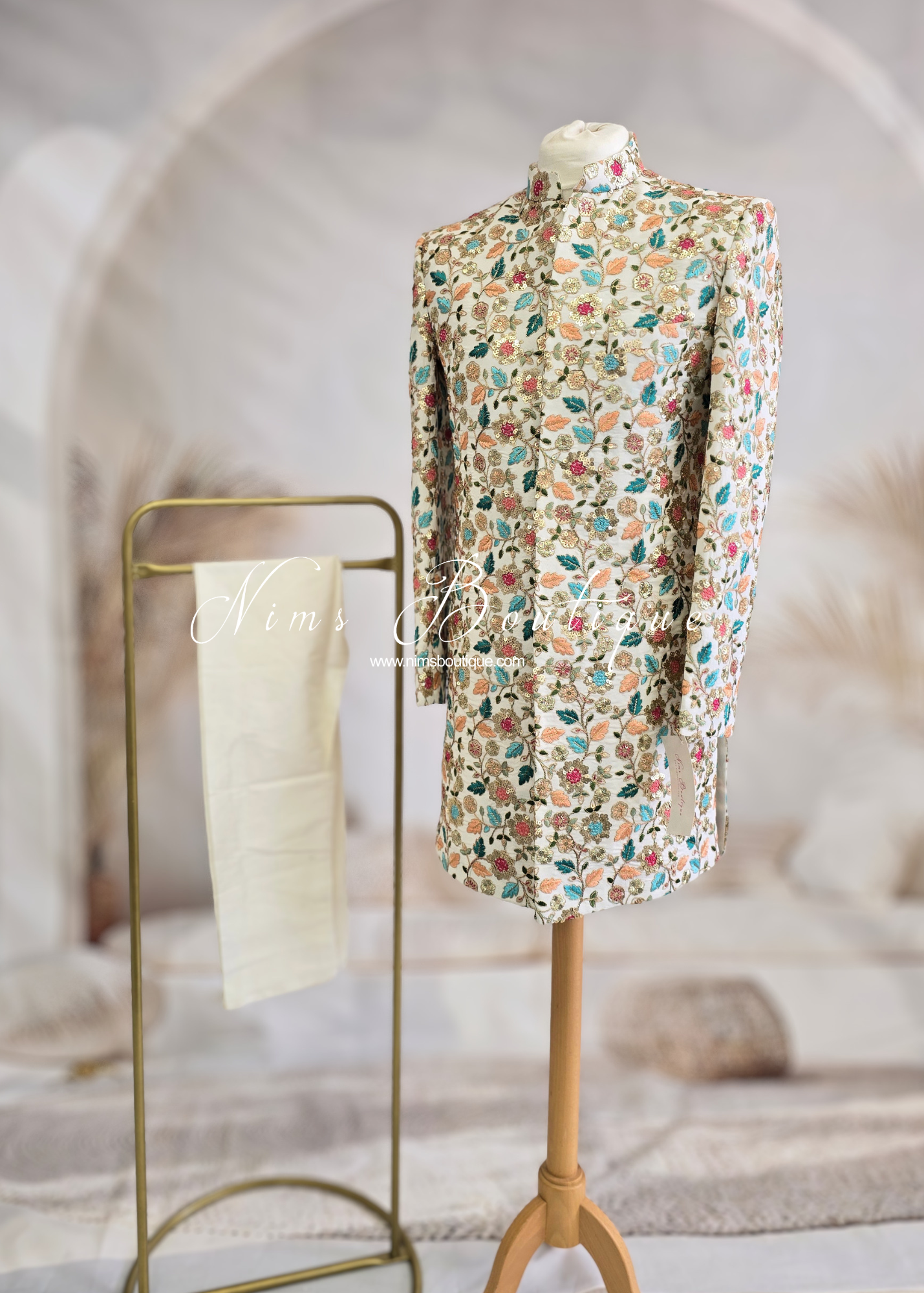 Luxury Ivory Embroidered Mens Sherwani Jacket