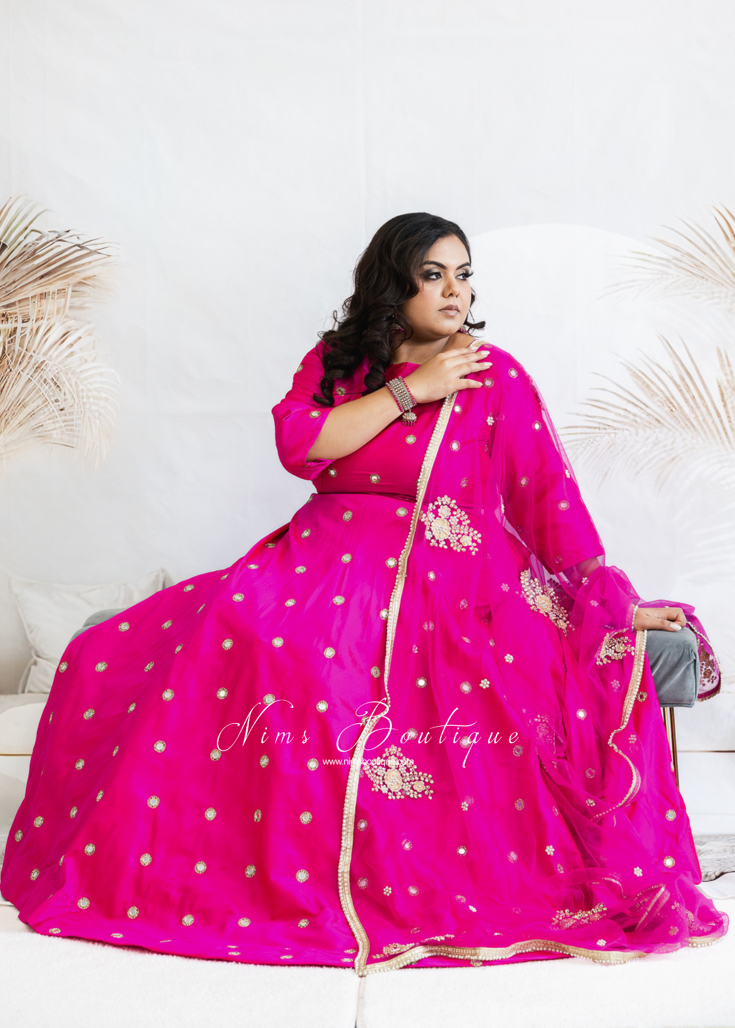 Rani Luxury Hot Pink Silk Mirror Blouse with sleeves (size 6-20)