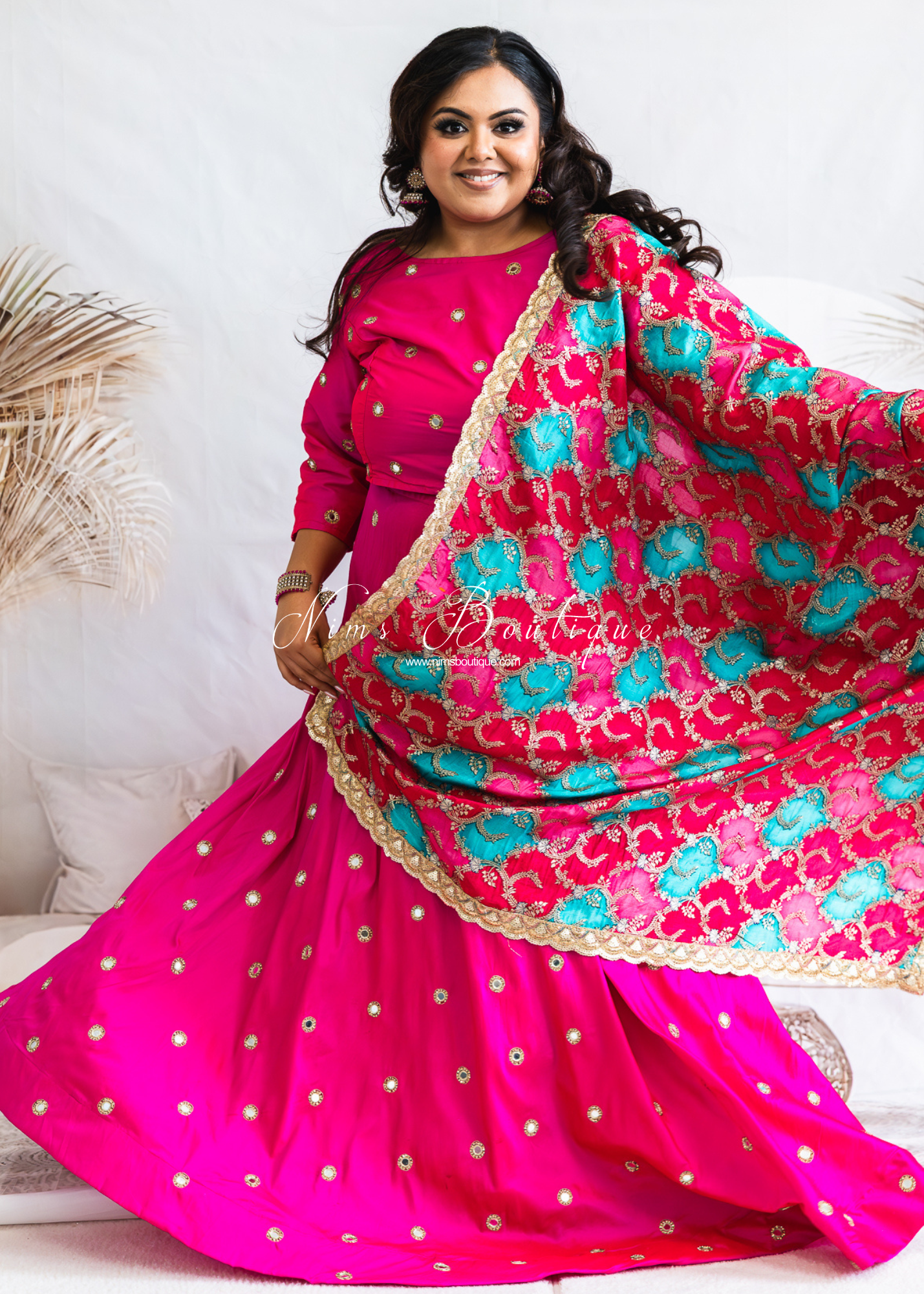 Rani Luxury Hot Pink Silk Mirror Blouse with sleeves (size 6-20)