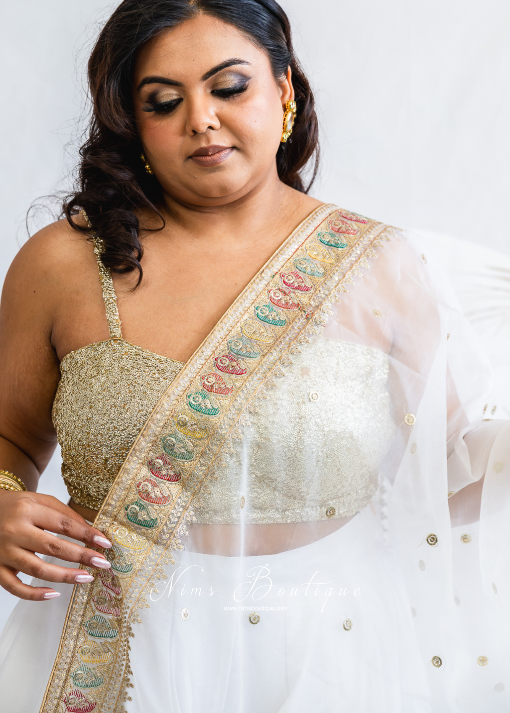 Sunidhi White Multicolour Organza Dupatta/Chunni