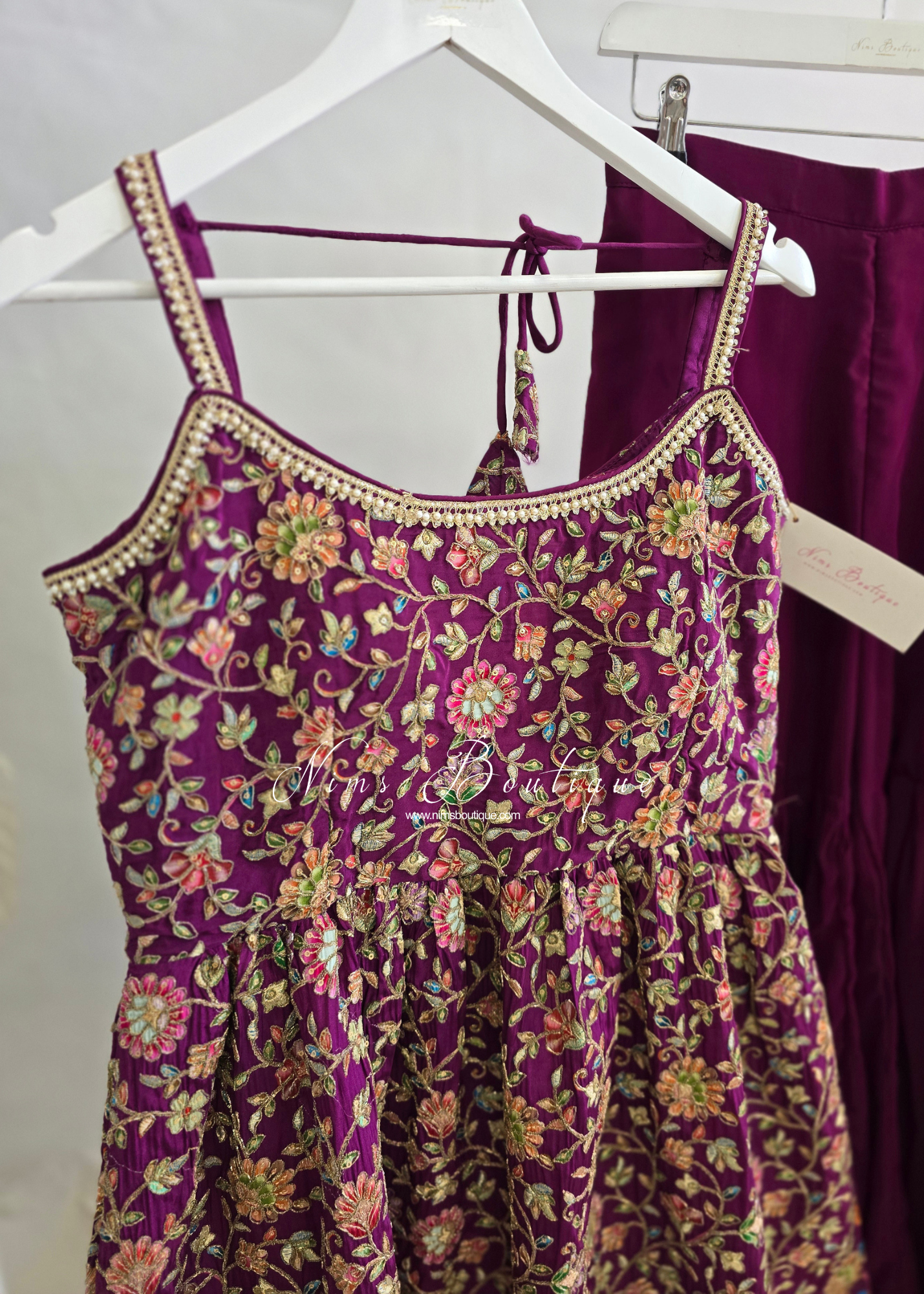 Plum Purple Frock Thread Embroidered Gharara Suit (size 12)