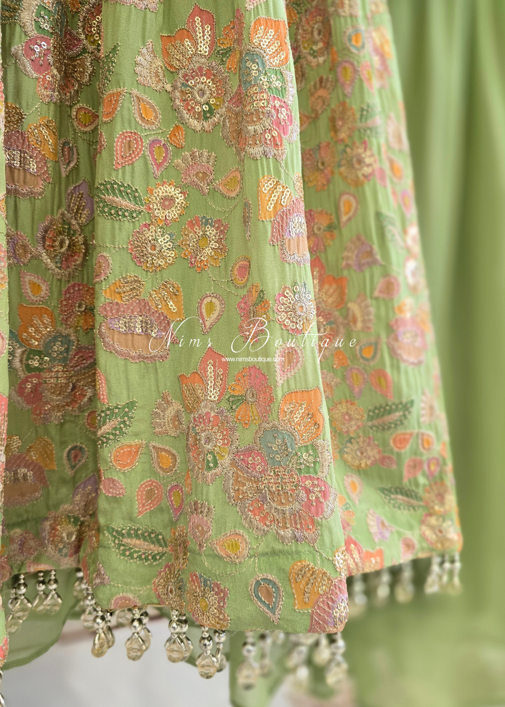 Lime Pastels Frock Thread Embroidered Gharara Suit (size 12)