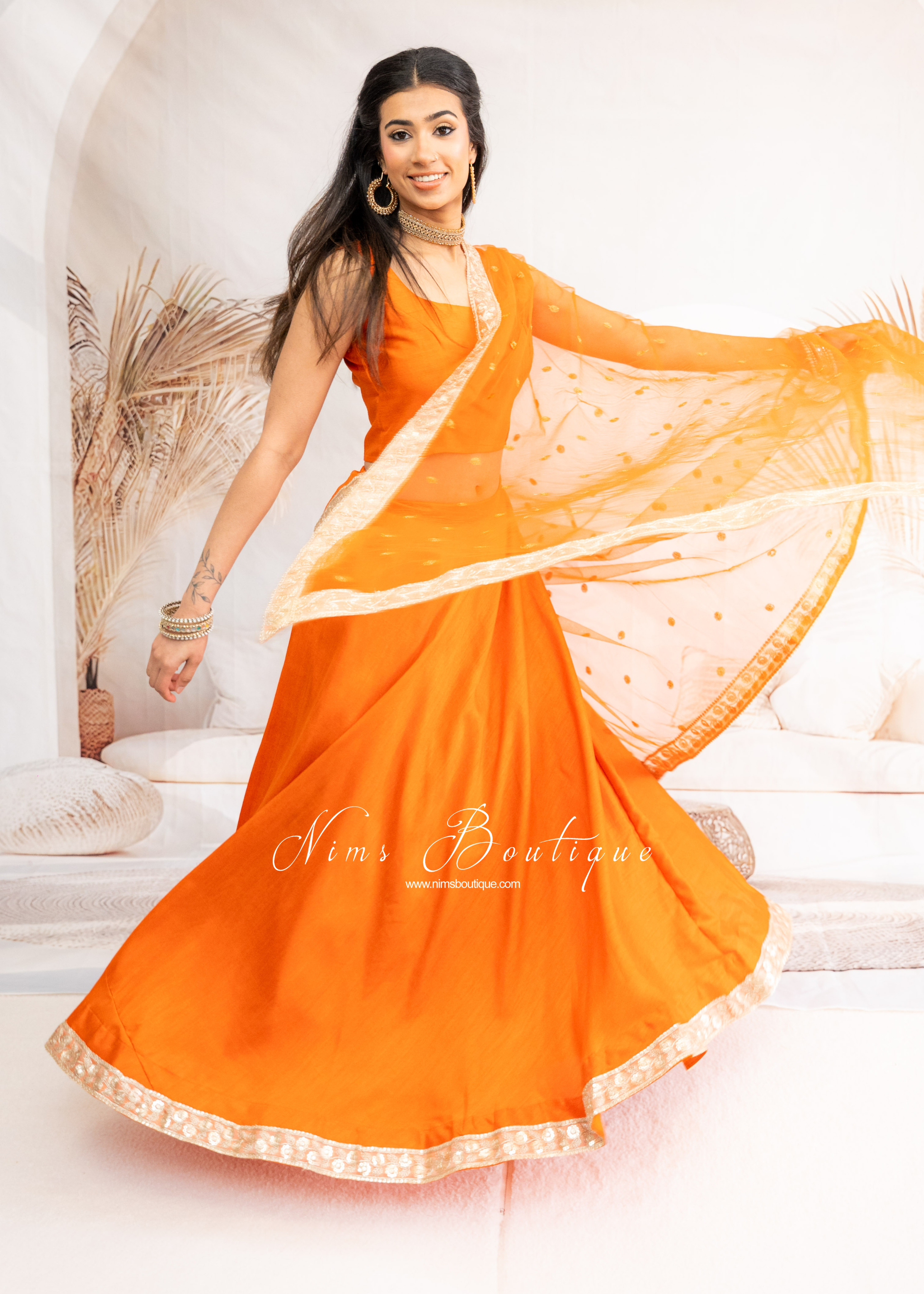Saloni Readymade Orange Raw Silk skirt/lehnga (sizes 4-20)