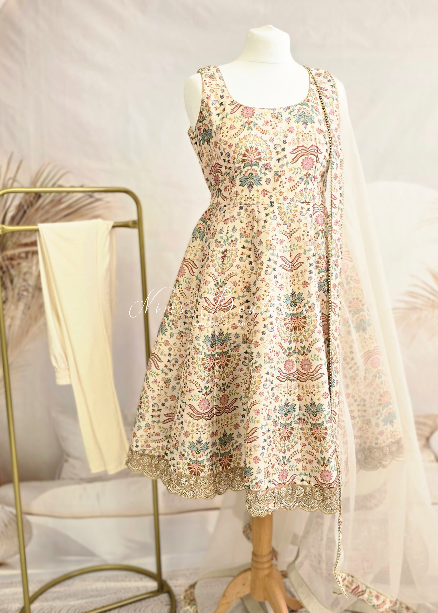 Mia Cream & Pastels Frock Pajami Suit (sizes 4-16)