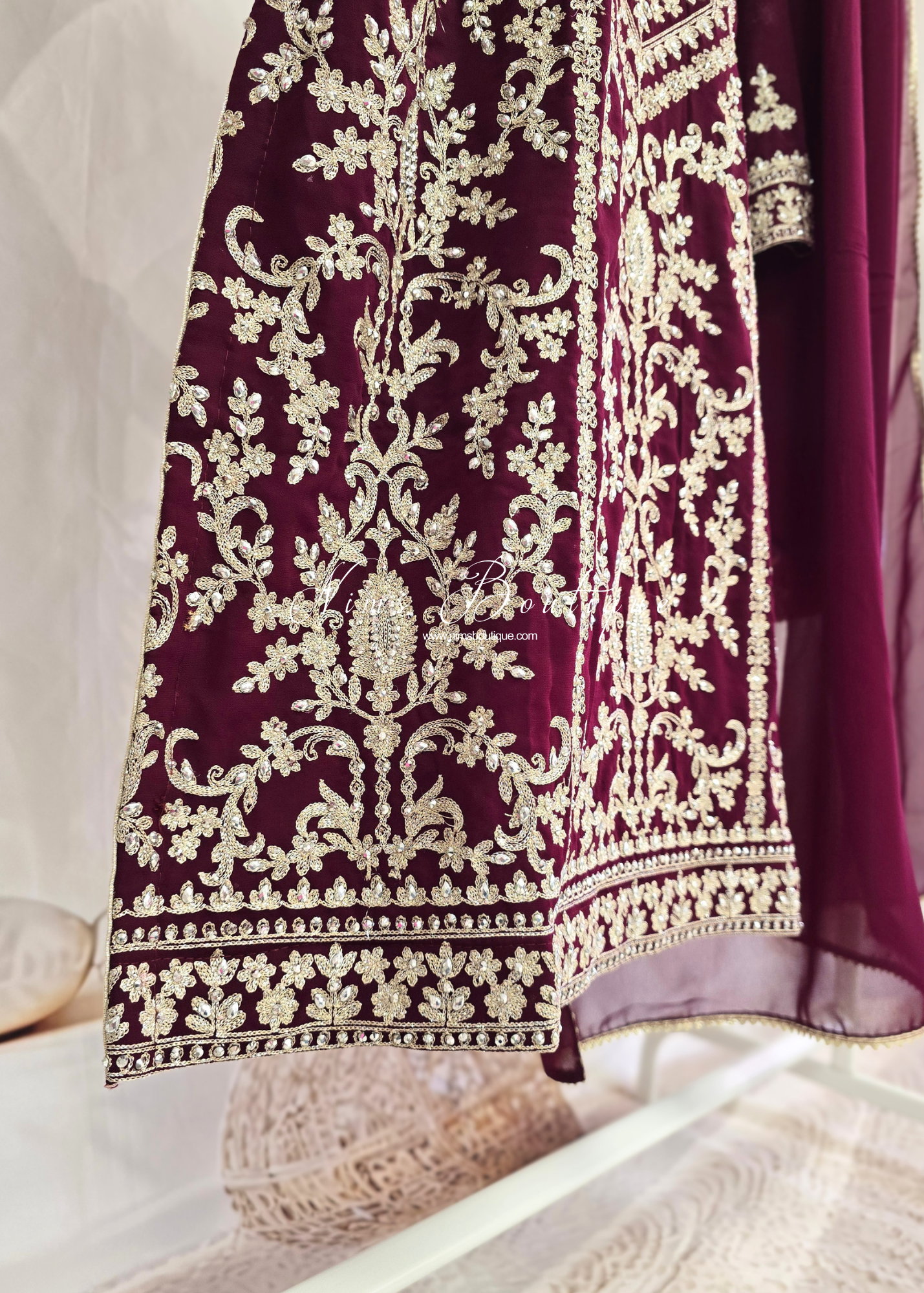 Maroon/Wine Embroidered Trouser Suit (size 16)
