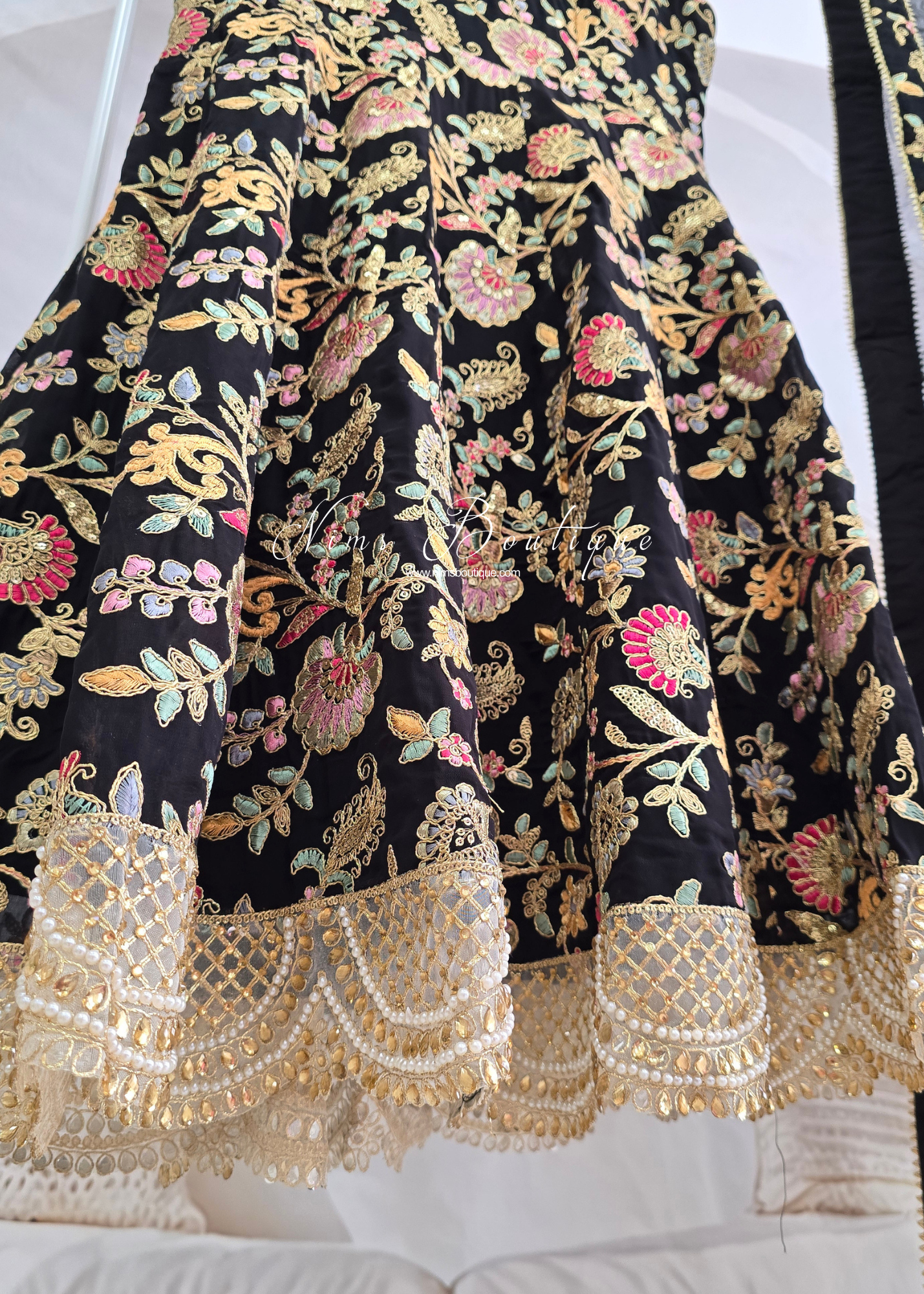 Amrita Luxury Black Multicolour Anarkali Suit with Pajami (size 4-16)