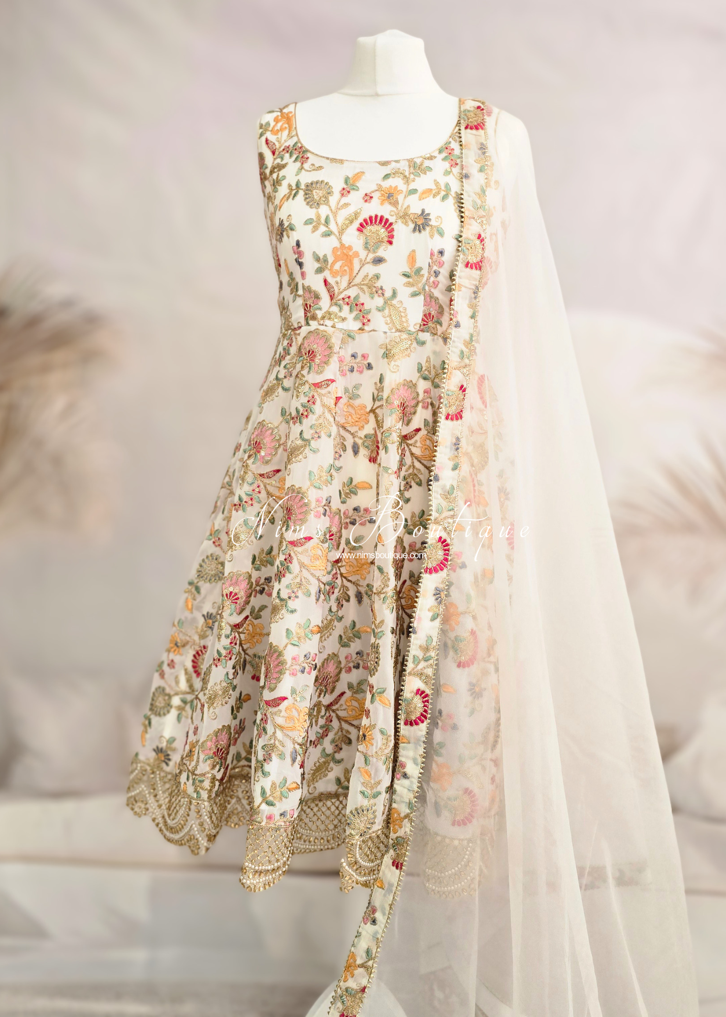 Amrita Luxury Ivory Multicolour Anarkali Suit with Pajami (size 4-16)