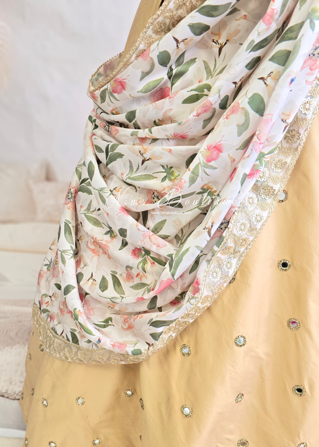 Olivia Satin Print Dupatta/Chunni sequin edging
