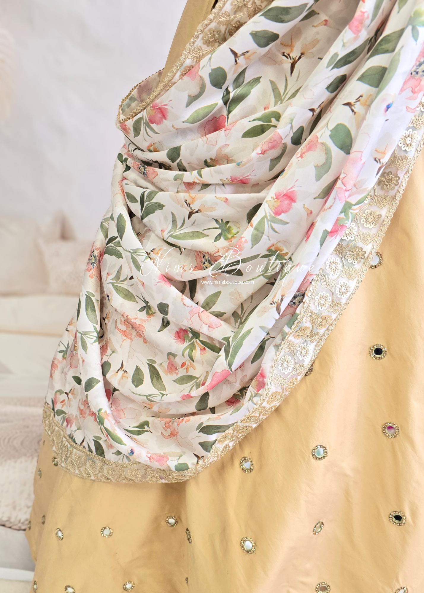 Olivia Satin Print Dupatta/Chunni sequin edging