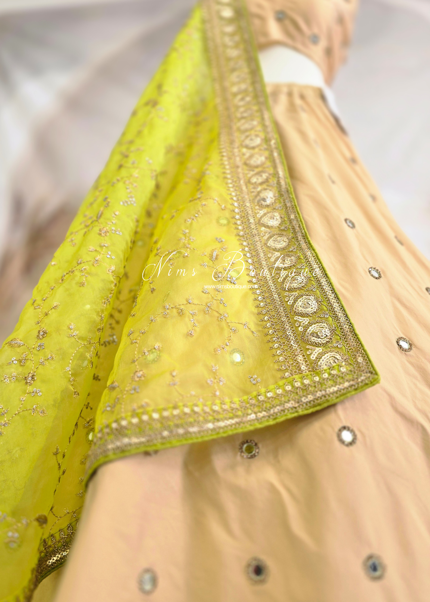 Mahi Luxury Lime Organza Embroidered Dupatta/Chunni