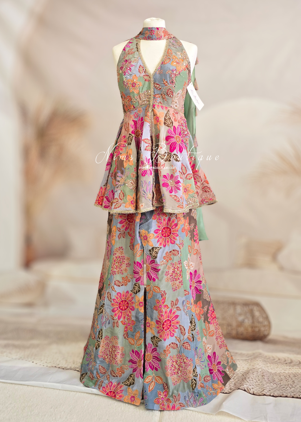 Luxury Halterneck Embellished Gharara Suit (size 12)