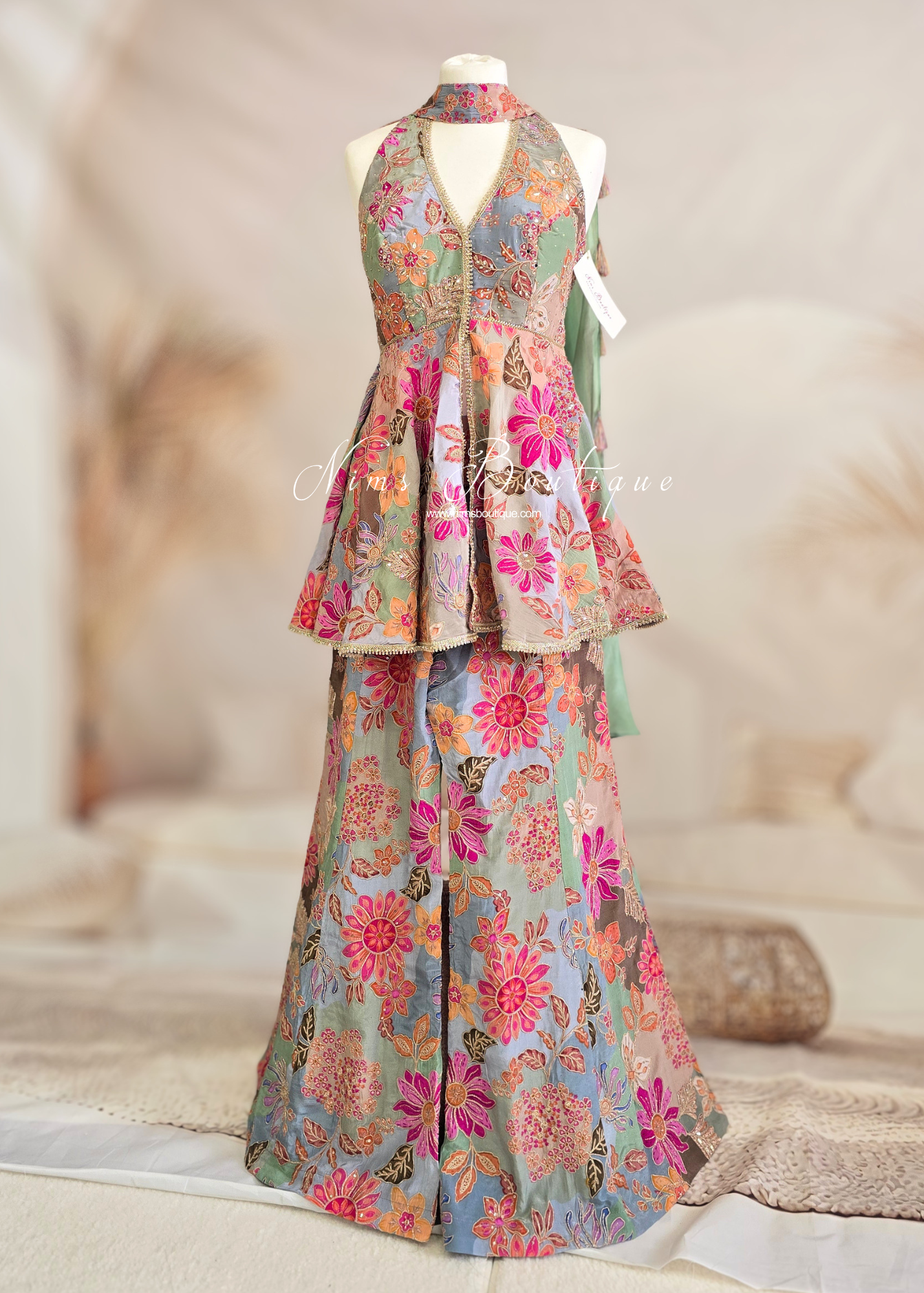Luxury Halterneck Embellished Gharara Suit (size 12)