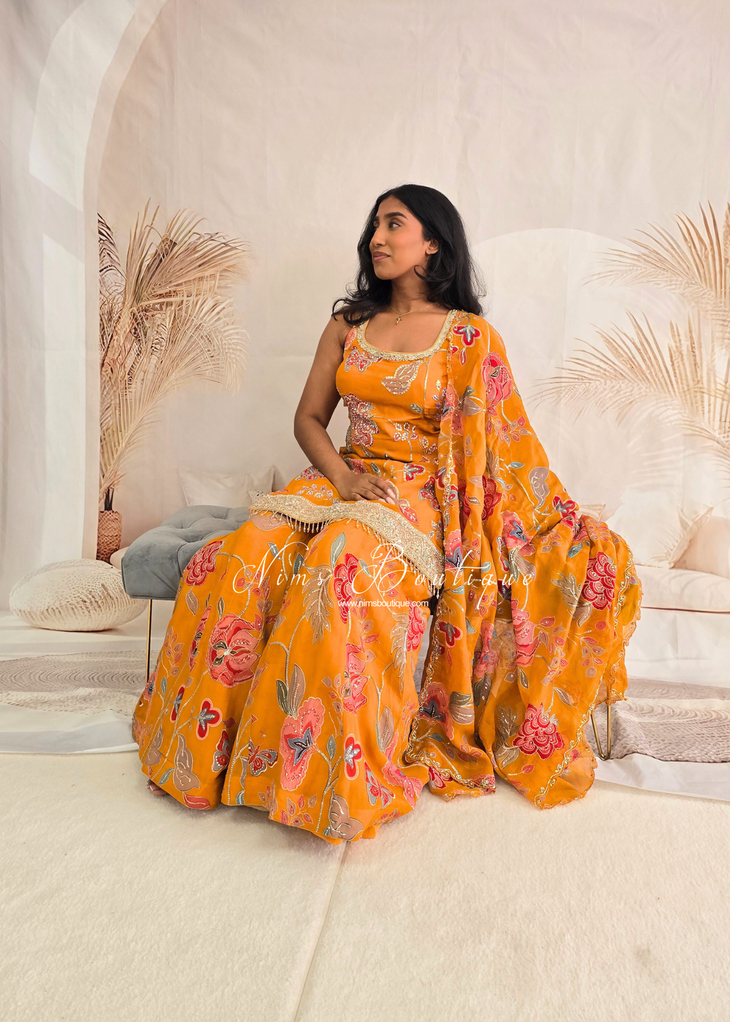 Luxury Orange Embellished Gharara Suit (size 10-12)