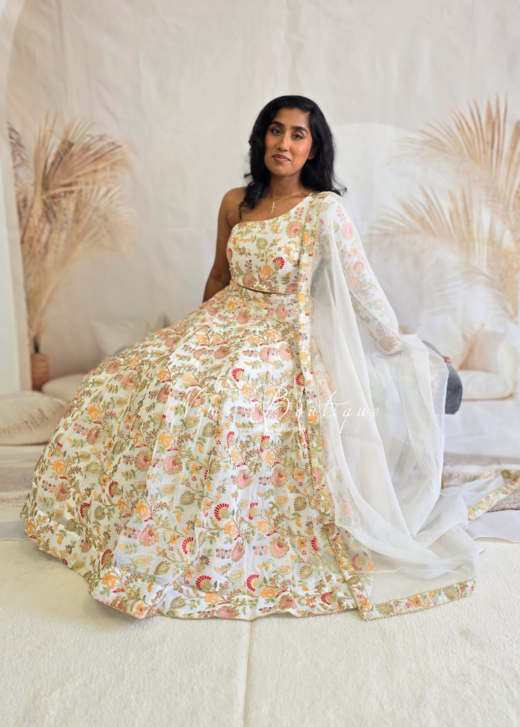 Amrita White Multicolour One Shoulder Lehnga (sizes 6-14)