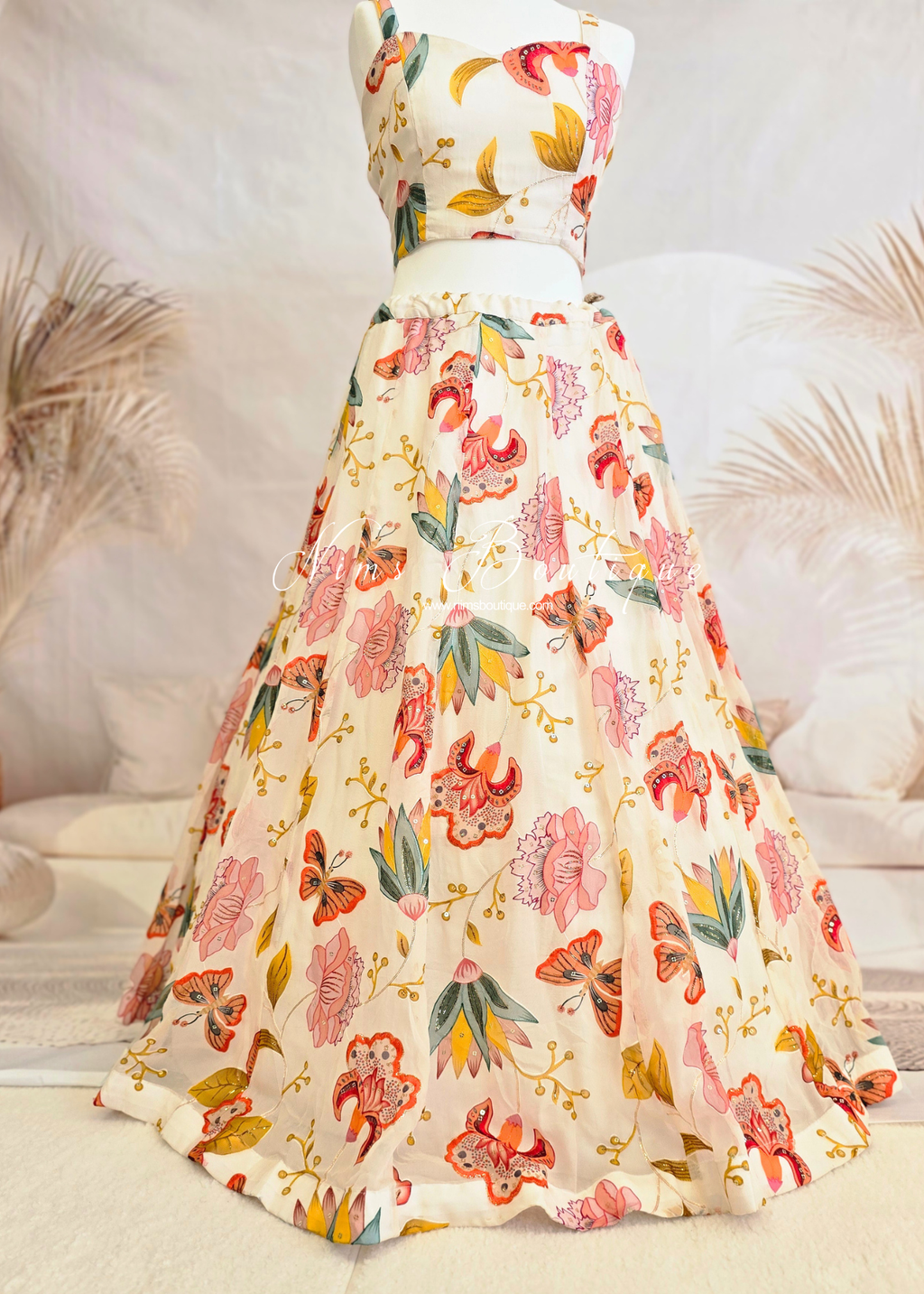 Evelina Ivory & Orange Floral readymade skirt/lehnga (size 8-12)