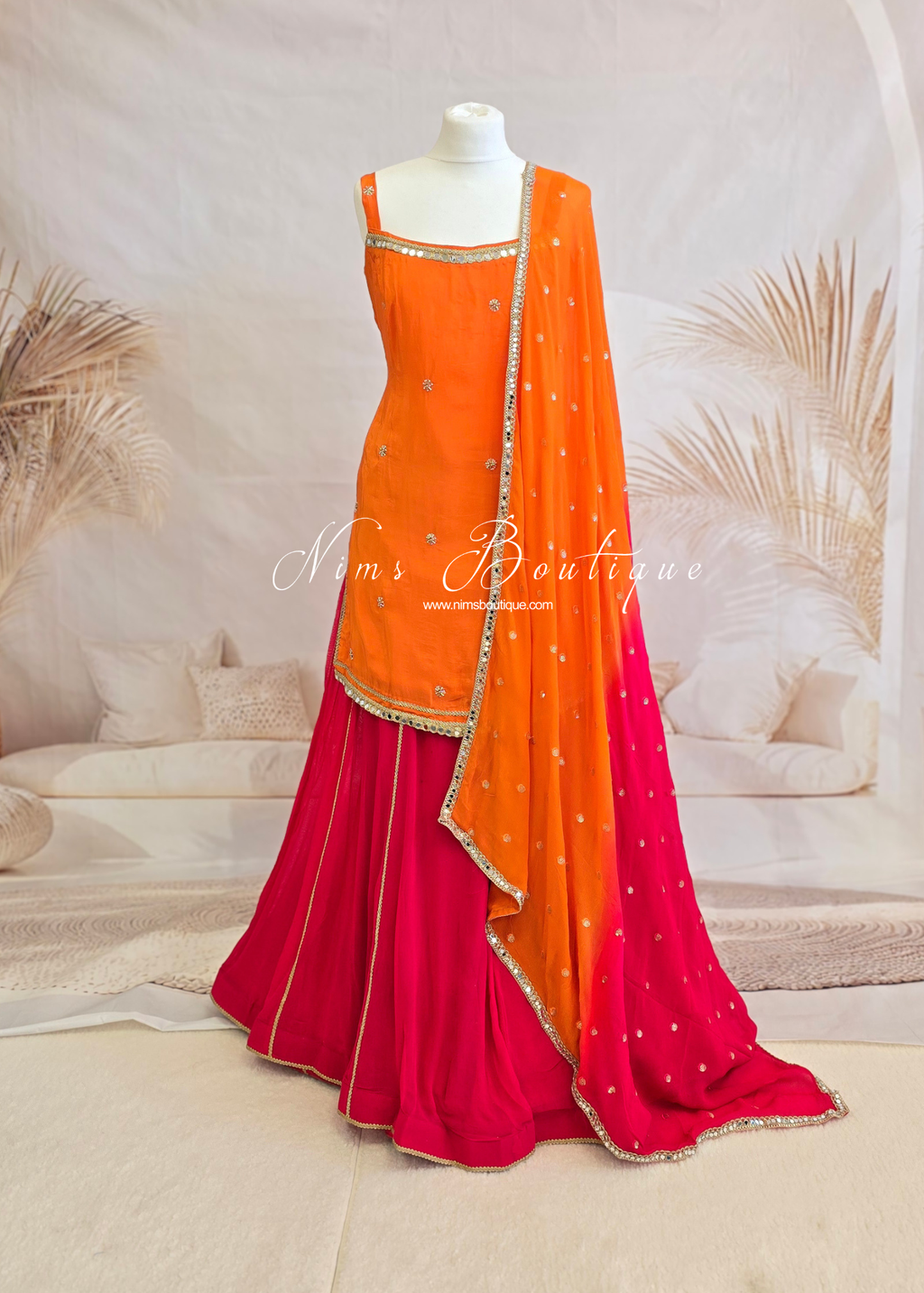 Strap Pink & orange Mirror Sharara Suit (size 8-16)