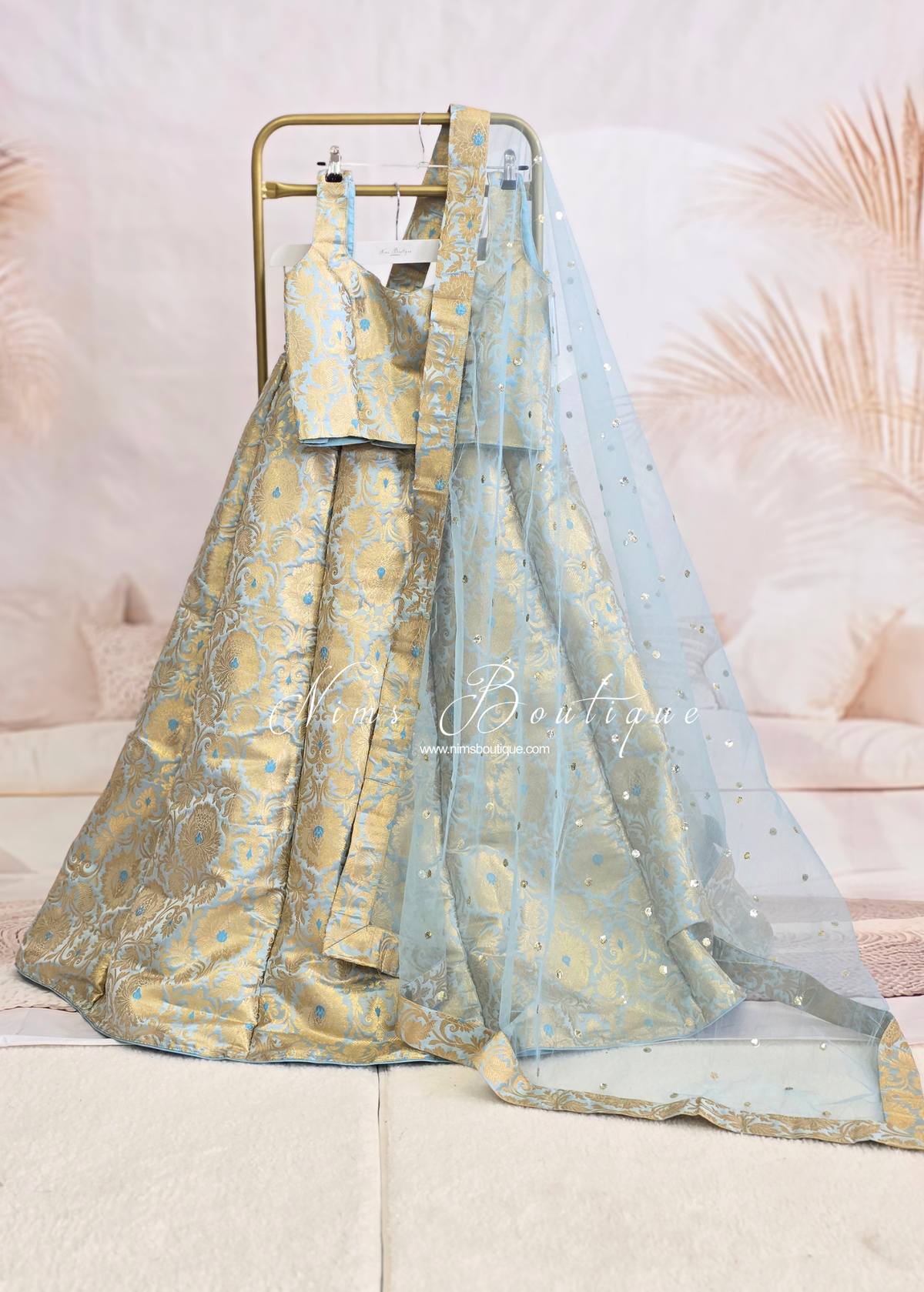 Jasmine Powder Blue Brocade & Net Sequin Dupatta/Chunni