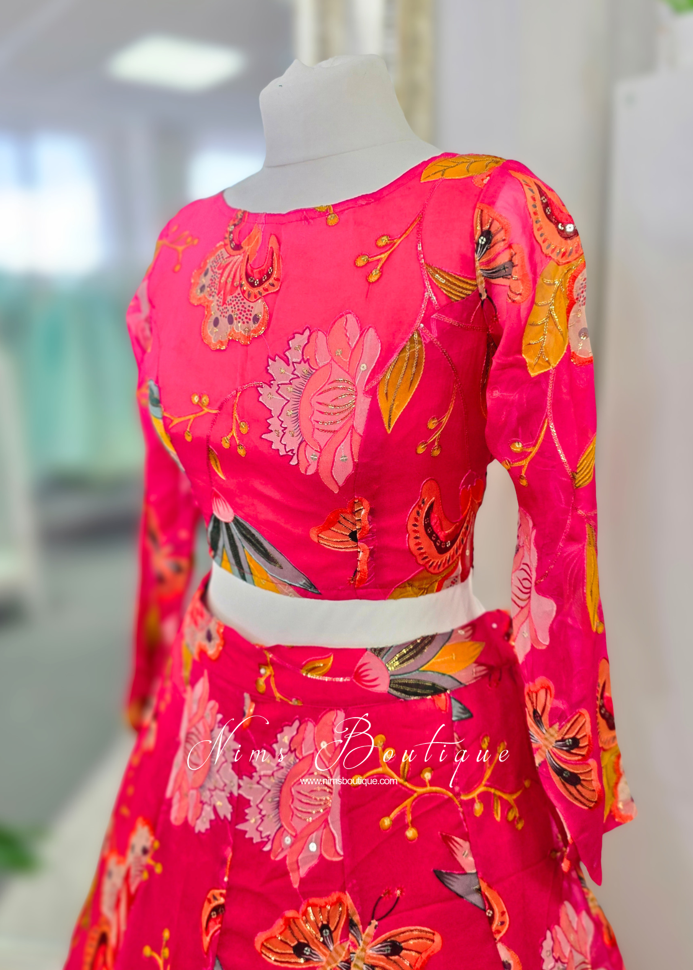 Lillianna Long Sleeve Hot Pink Floral Blouse