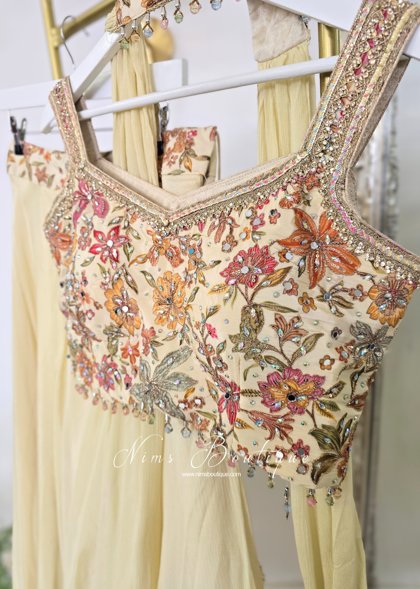 Pastel Embroidered Top and Trouser Suit (size 12)