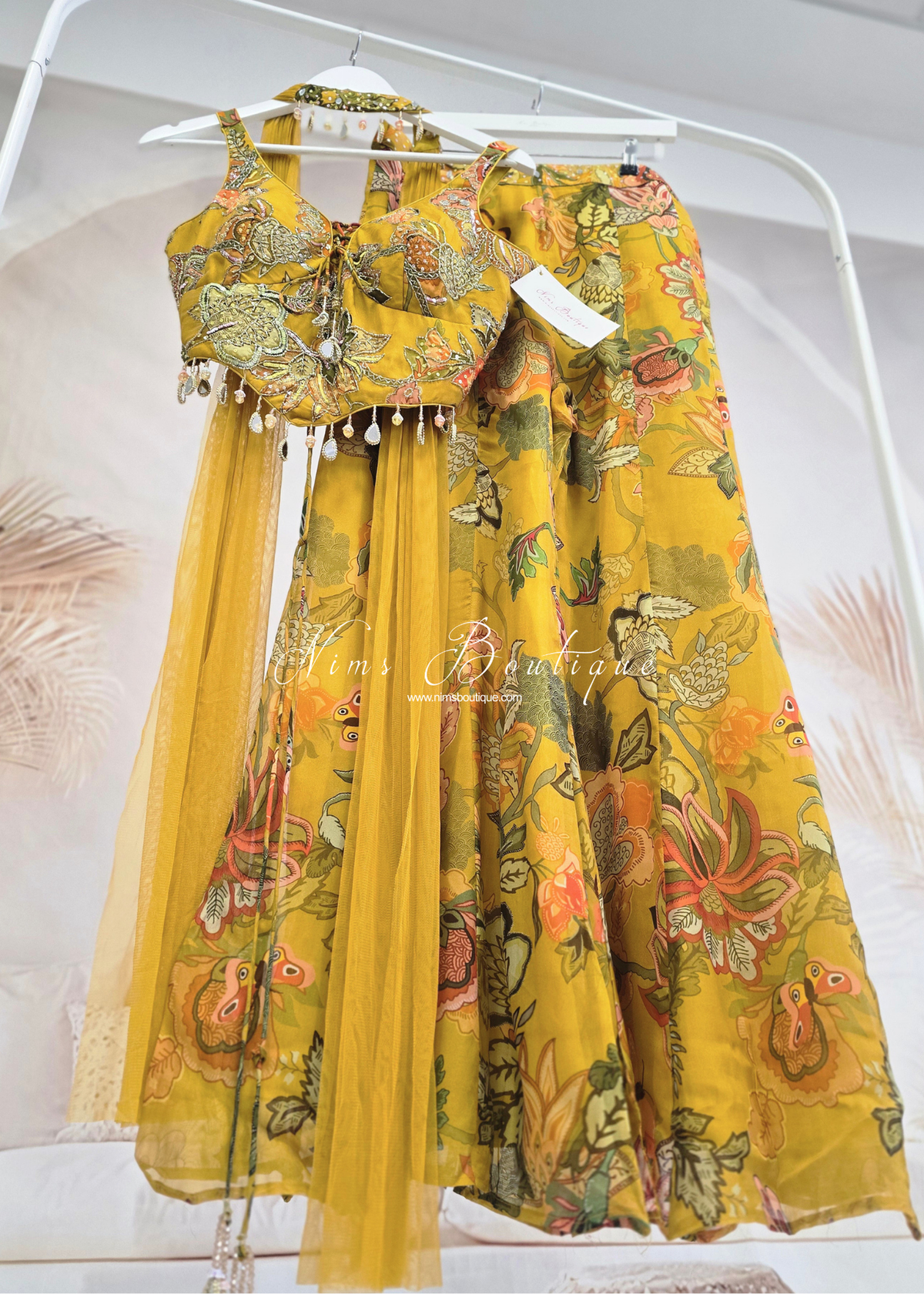 Mustard Floral & Mirror Detail Gharara Suit (size 10-12)
