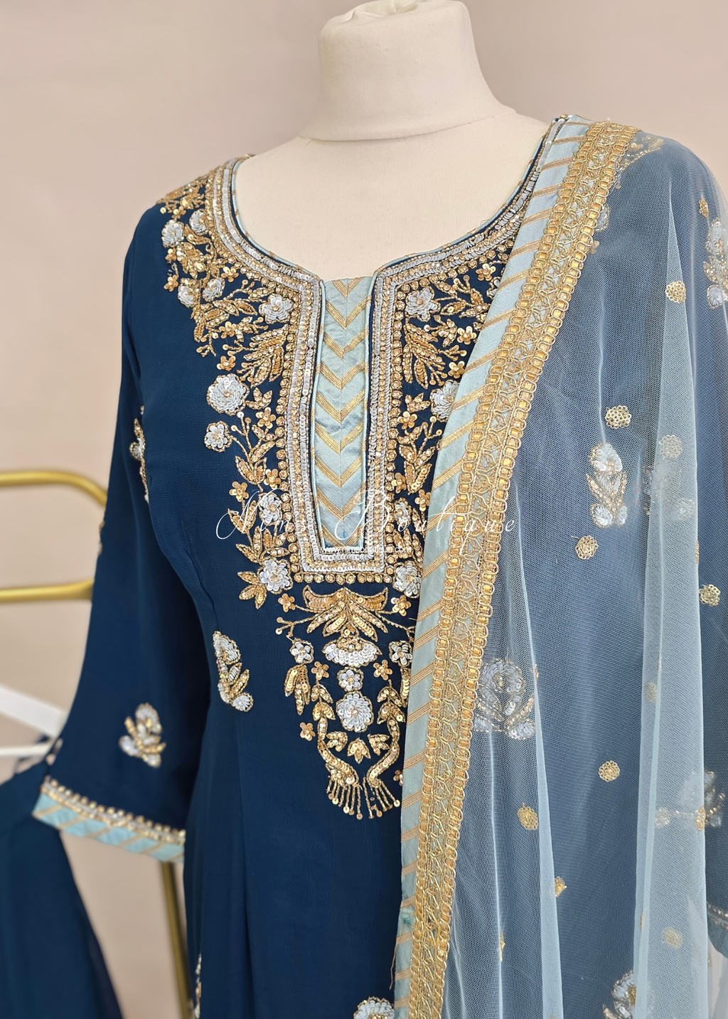 Dark Teal & Light Blue Gharara Suit (size 10-12)