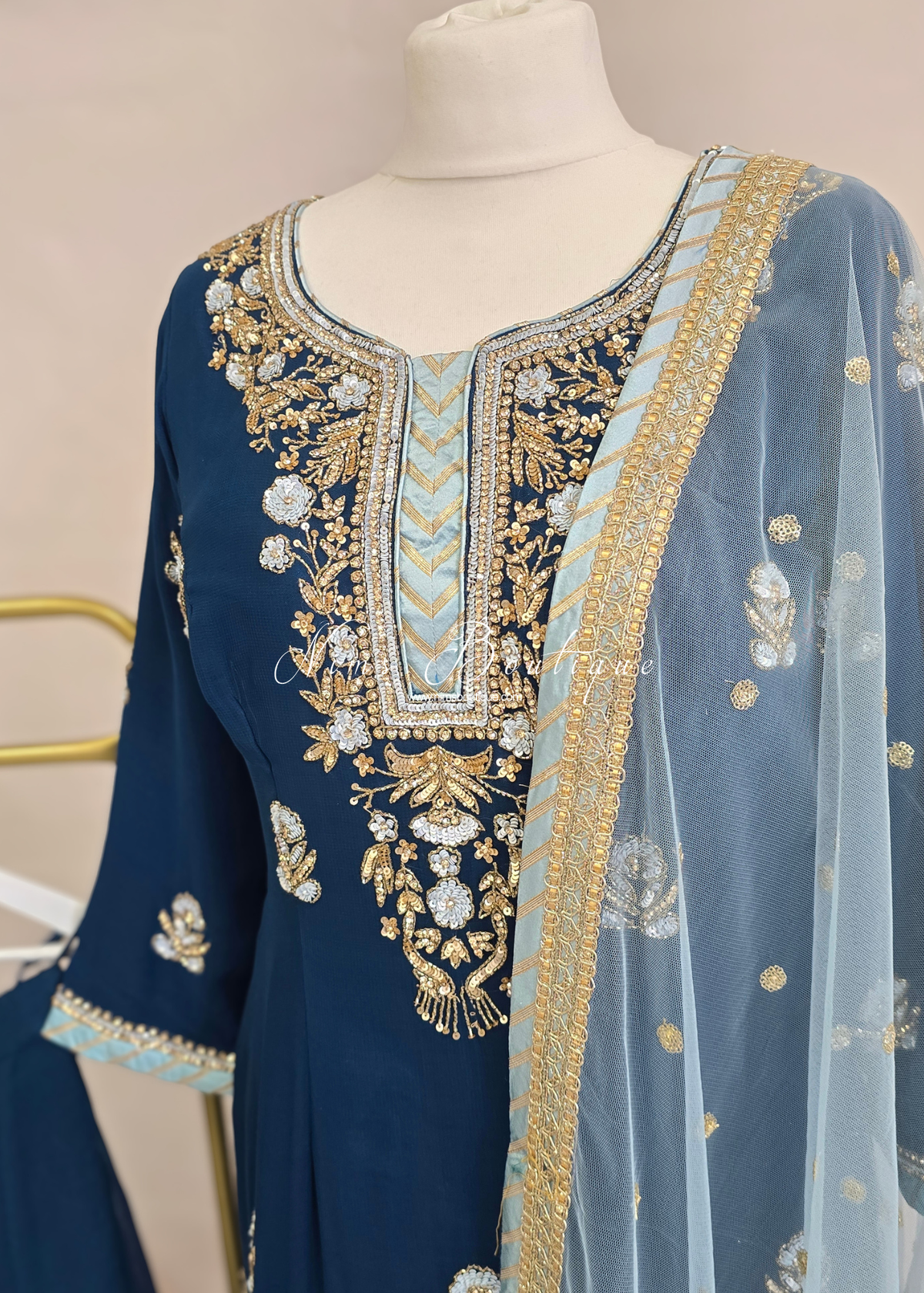Dark Teal & Light Blue Gharara Suit (size 10-12)