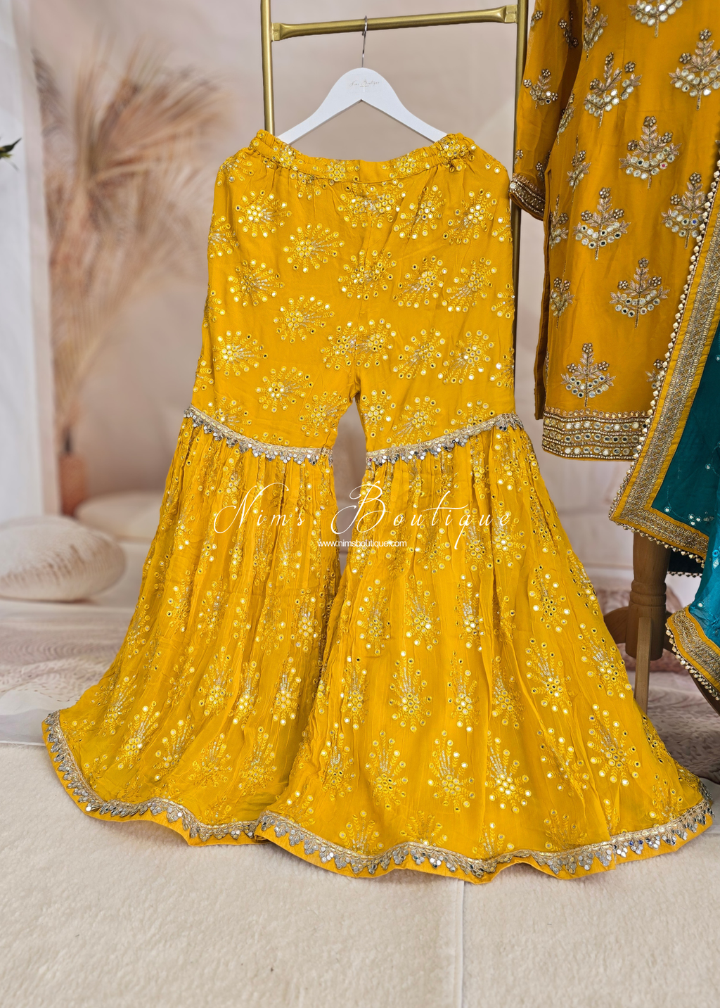 Mustard and Teal Gharara Suit (size 12-14)