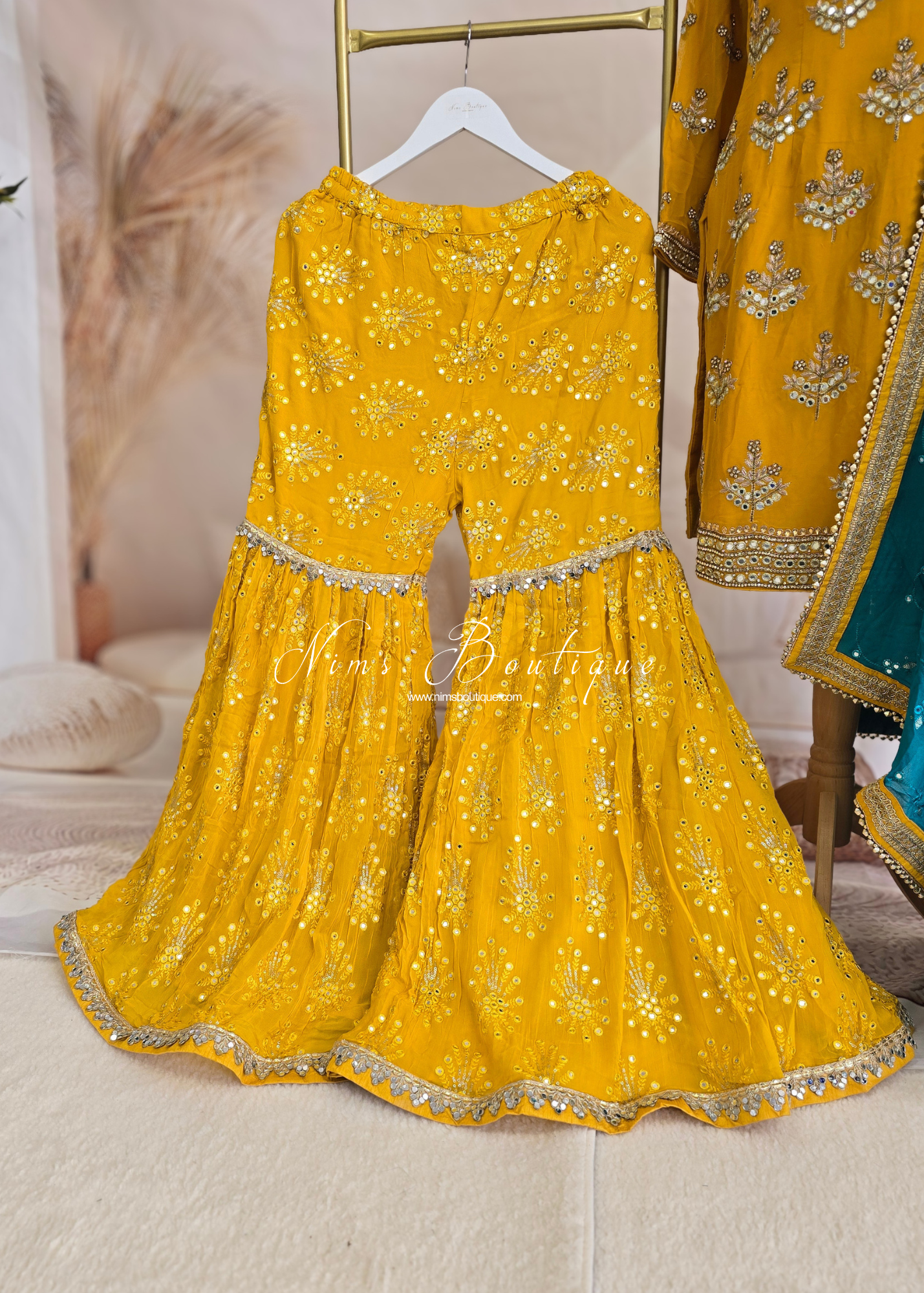 Mustard and Teal Gharara Suit (size 12-14)