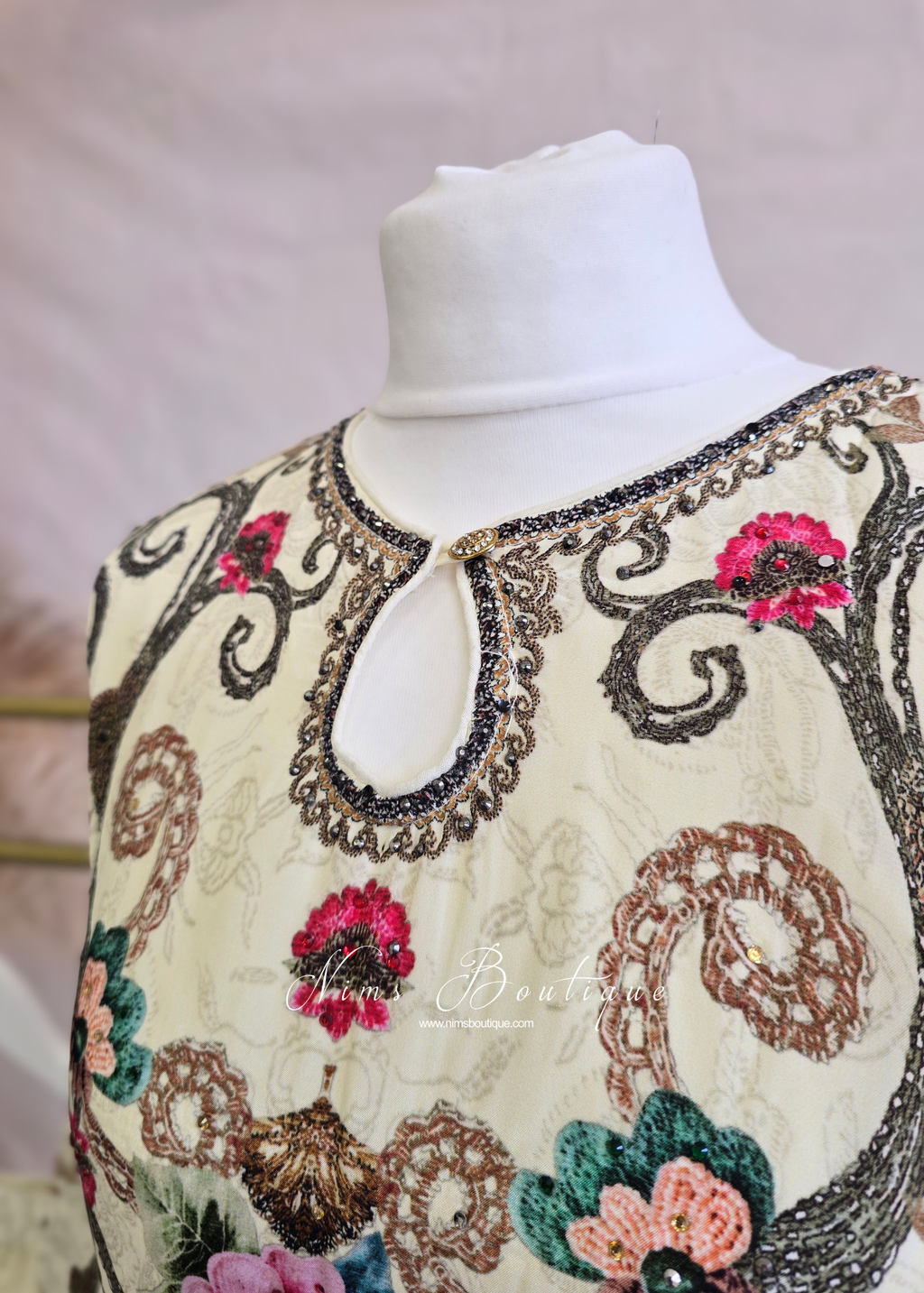 Cream Printed Floral Gharara Suit (size 14-18)