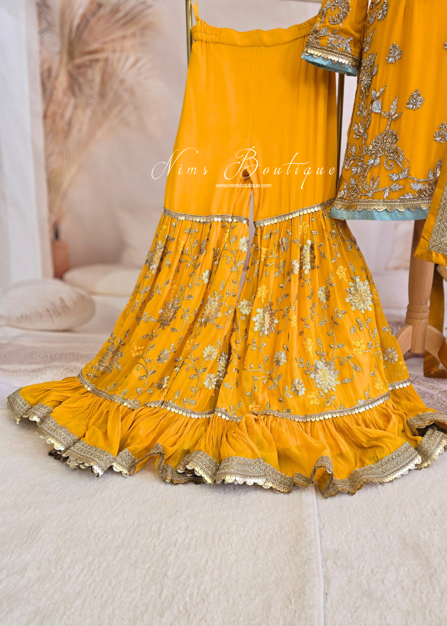 Mustard & Light Blue Gharara Suit (size 10-12)