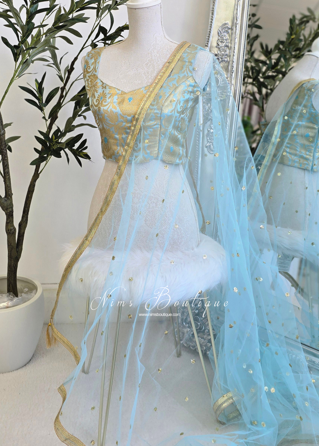 NB Sky Blue Net Sequin Dupatta/Chunni