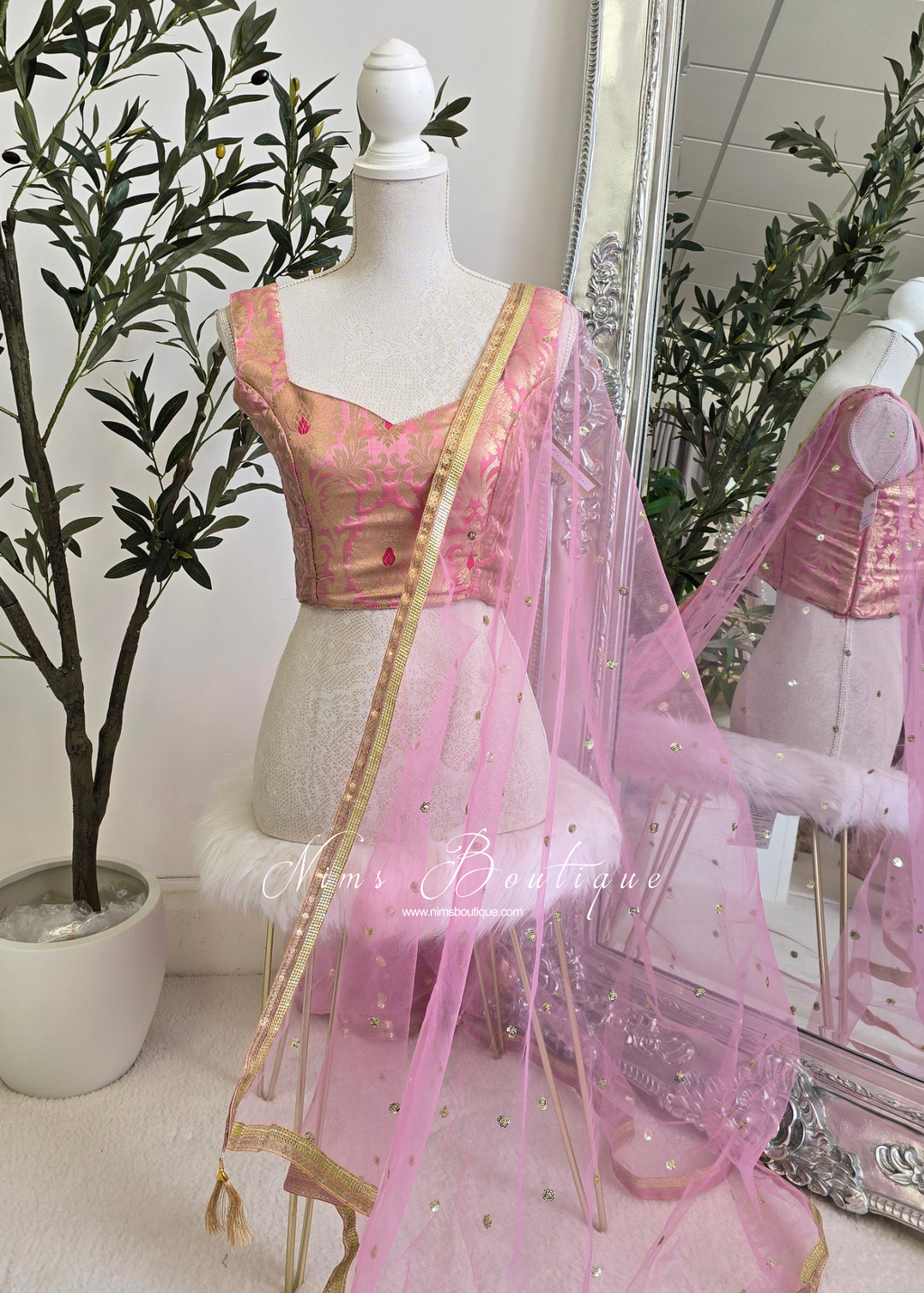 NB Dusky Pink Net Sequin Dupatta/Chunni