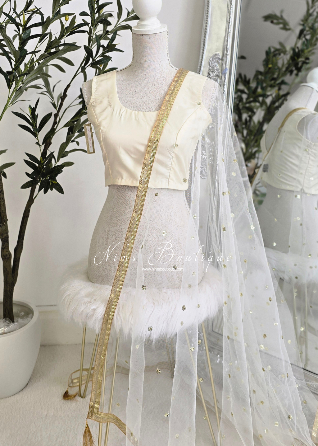 NB Ivory Net Sequin Dupatta/Chunni
