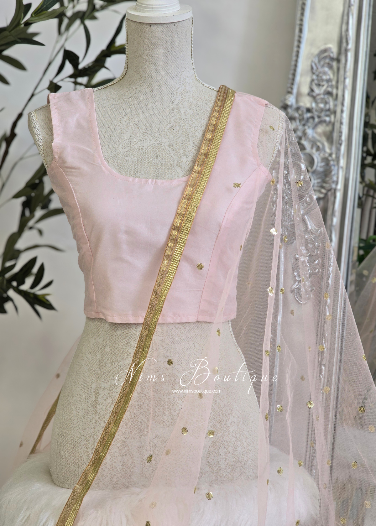 NB Peach Net Sequin Dupatta/Chunni