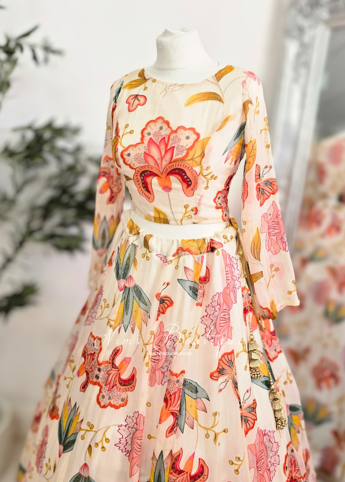Evelina Ivory & Orange Floral Long Sleeve Blouse (sizes 6-26)