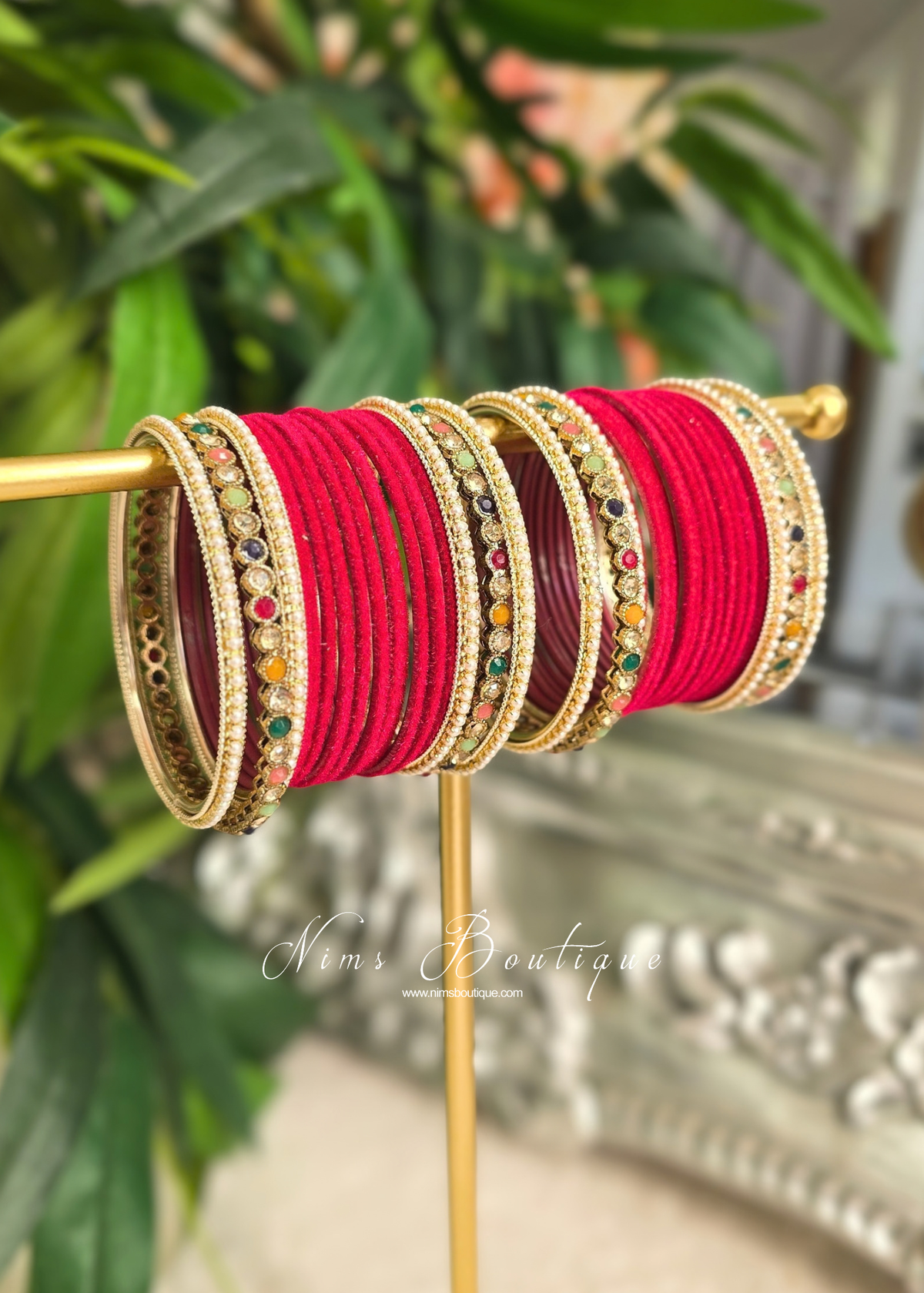 Neha Raspberry Pink Velvet & Multicolour Set of Bangles
