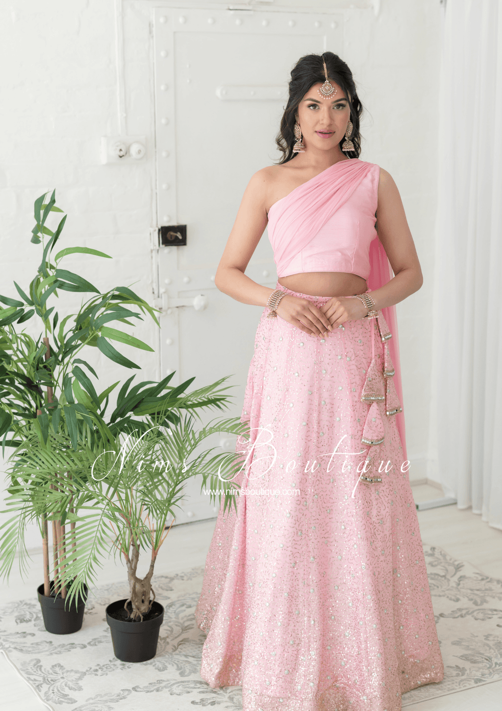 Nims Boutique Arya Baby Pink & Gold Sequin Luxury Skirt sizes 4-14