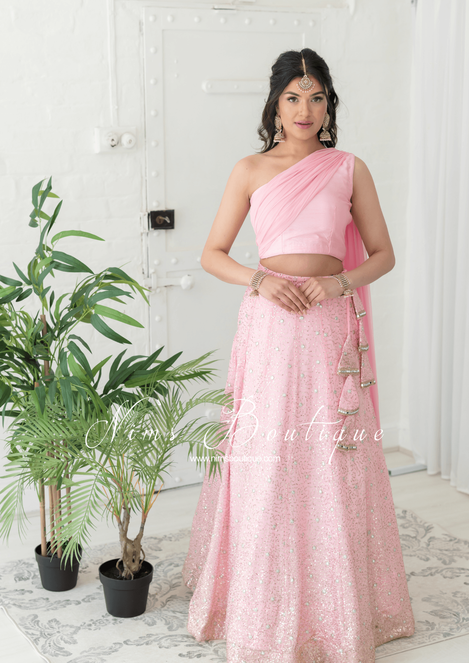 Nims Boutique Arya Baby Pink & Gold Sequin Luxury Skirt sizes 4-14